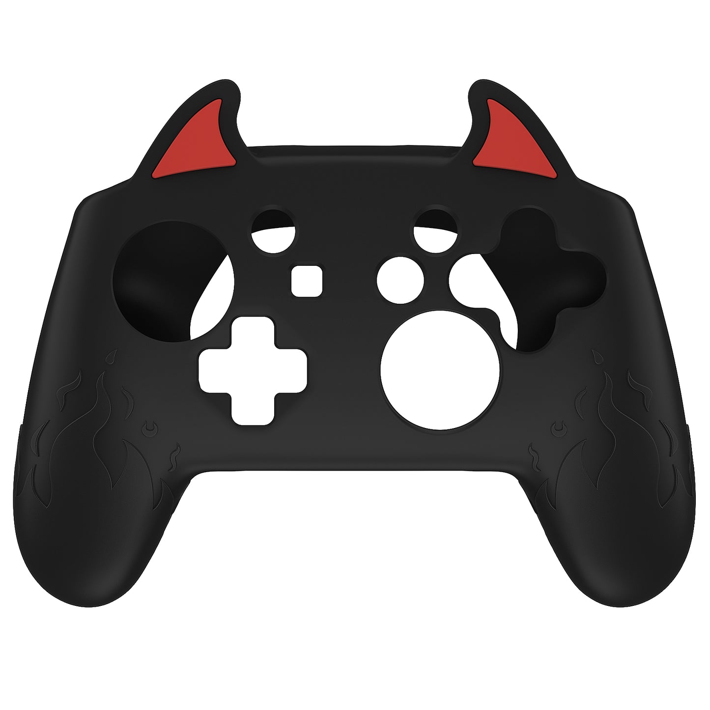 PlayVital Cute Demon Anti-Slip Silicone Grip Cover with Thumb Grips and Stickers for Nintendo Switch Pro Controller - Black PlayVital