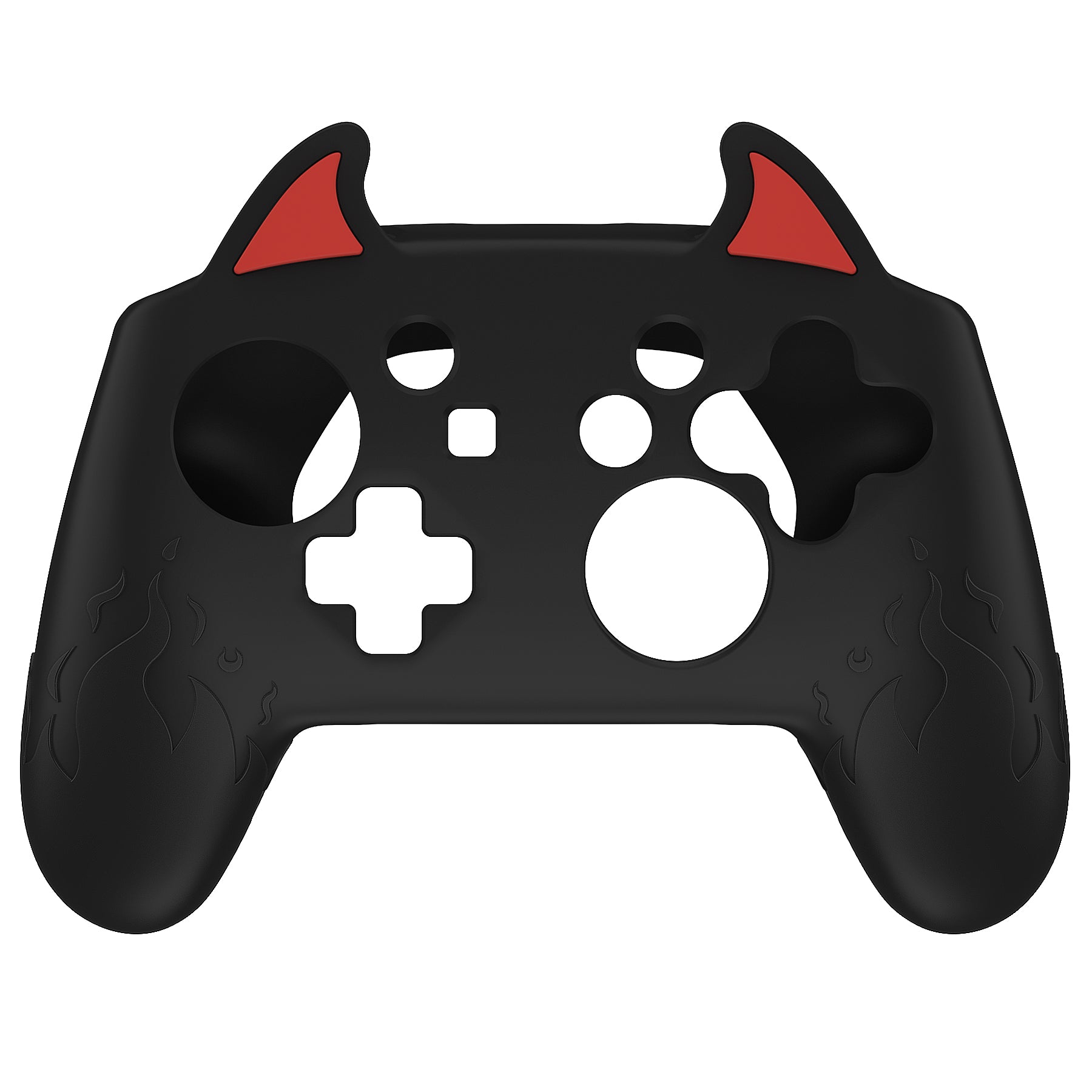 PlayVital Cute Demon Anti-Slip Silicone Grip Cover with Thumb Grips and Stickers for Nintendo Switch Pro Controller - Black PlayVital