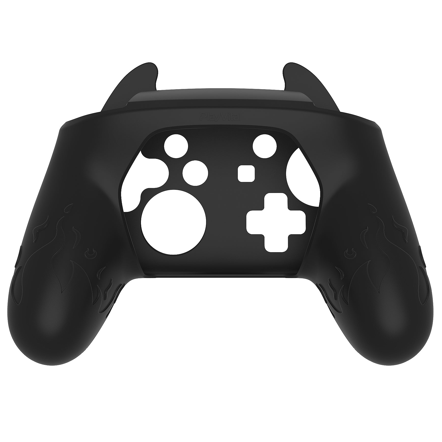 PlayVital Cute Demon Anti-Slip Silicone Grip Cover with Thumb Grips and Stickers for Nintendo Switch Pro Controller - Black PlayVital