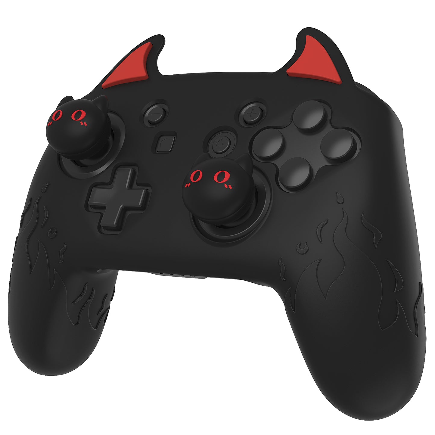 PlayVital Cute Demon Anti-Slip Silicone Grip Cover with Thumb Grips and Stickers for Nintendo Switch Pro Controller - Black PlayVital