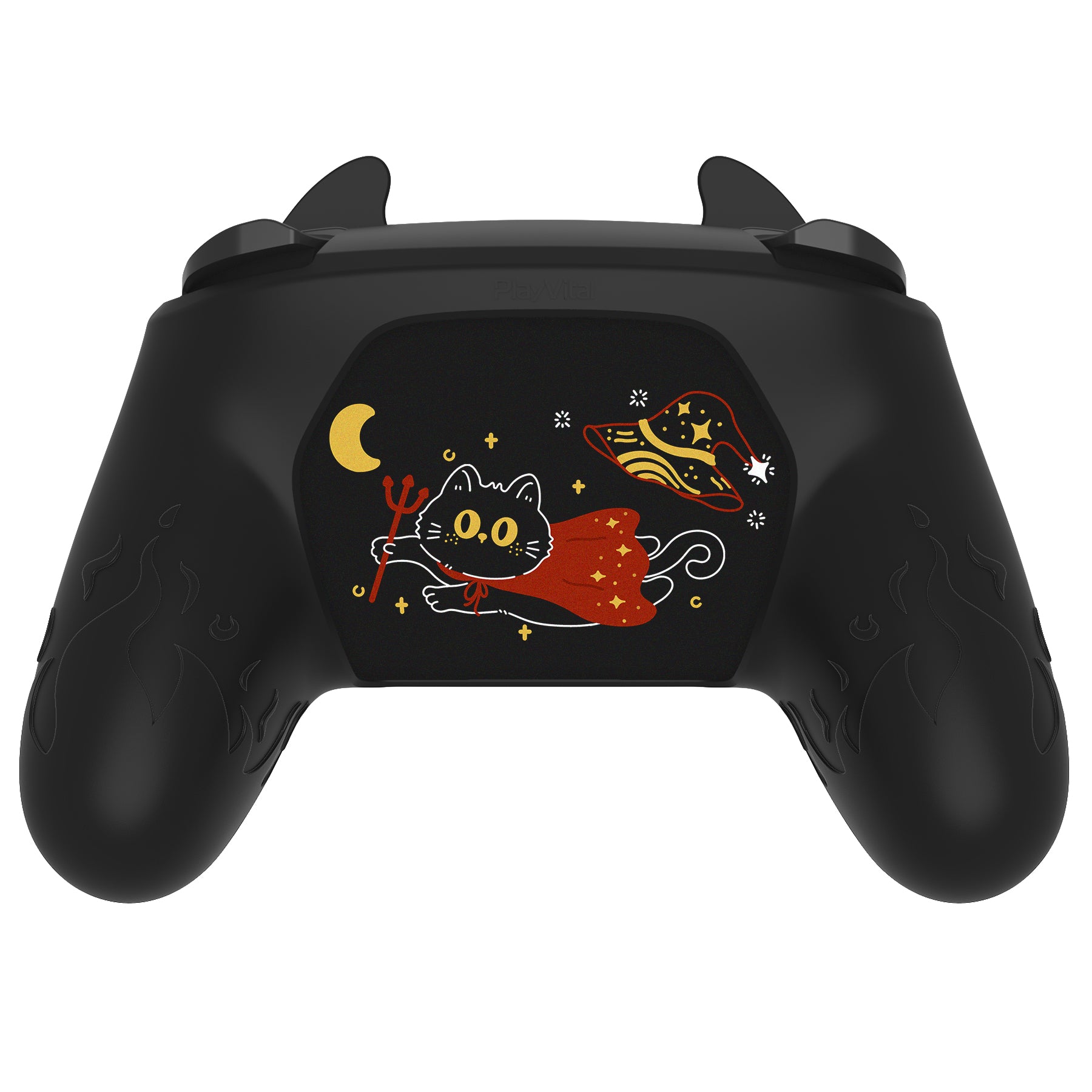 PlayVital Cute Demon Anti-Slip Silicone Grip Cover with Thumb Grips and Stickers for Nintendo Switch Pro Controller - Black PlayVital