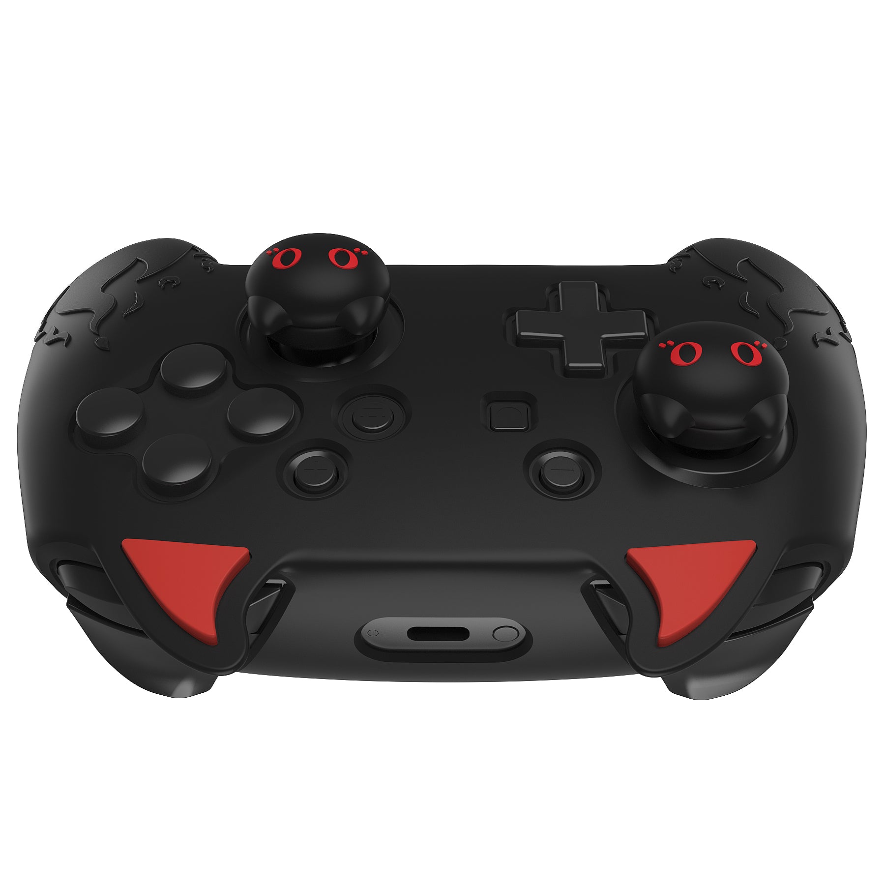 PlayVital Cute Demon Anti-Slip Silicone Grip Cover with Thumb Grips and Stickers for Nintendo Switch Pro Controller - Black PlayVital