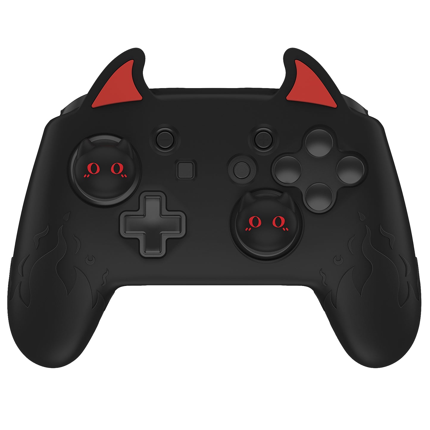 PlayVital Cute Demon Anti-Slip Silicone Grip Cover with Thumb Grips and Stickers for Nintendo Switch Pro Controller - Black PlayVital