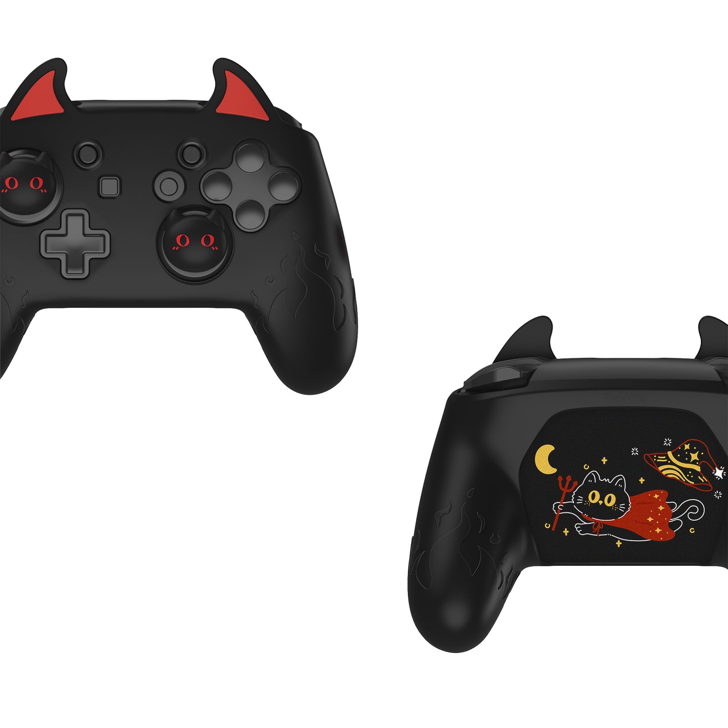 PlayVital Cute Demon Anti-Slip Silicone Grip Cover with Thumb Grips and Stickers for Nintendo Switch Pro Controller - Black PlayVital