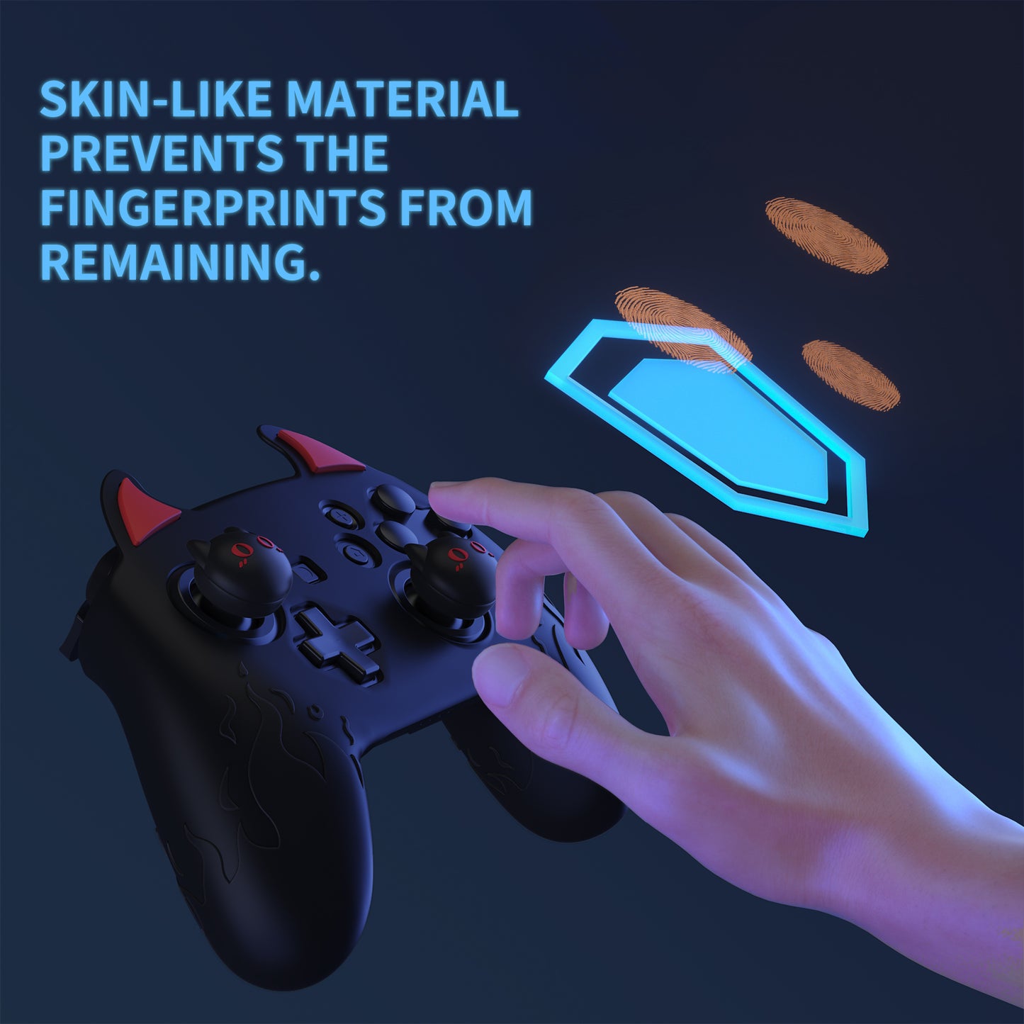 PlayVital Cute Demon Anti-Slip Silicone Grip Cover with Thumb Grips and Stickers for Nintendo Switch Pro Controller - Black PlayVital