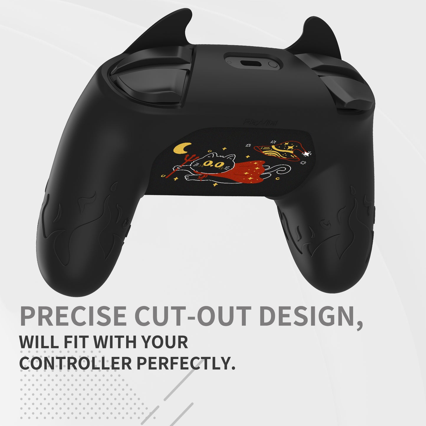 PlayVital Cute Demon Anti-Slip Silicone Grip Cover with Thumb Grips and Stickers for Nintendo Switch Pro Controller - Black PlayVital