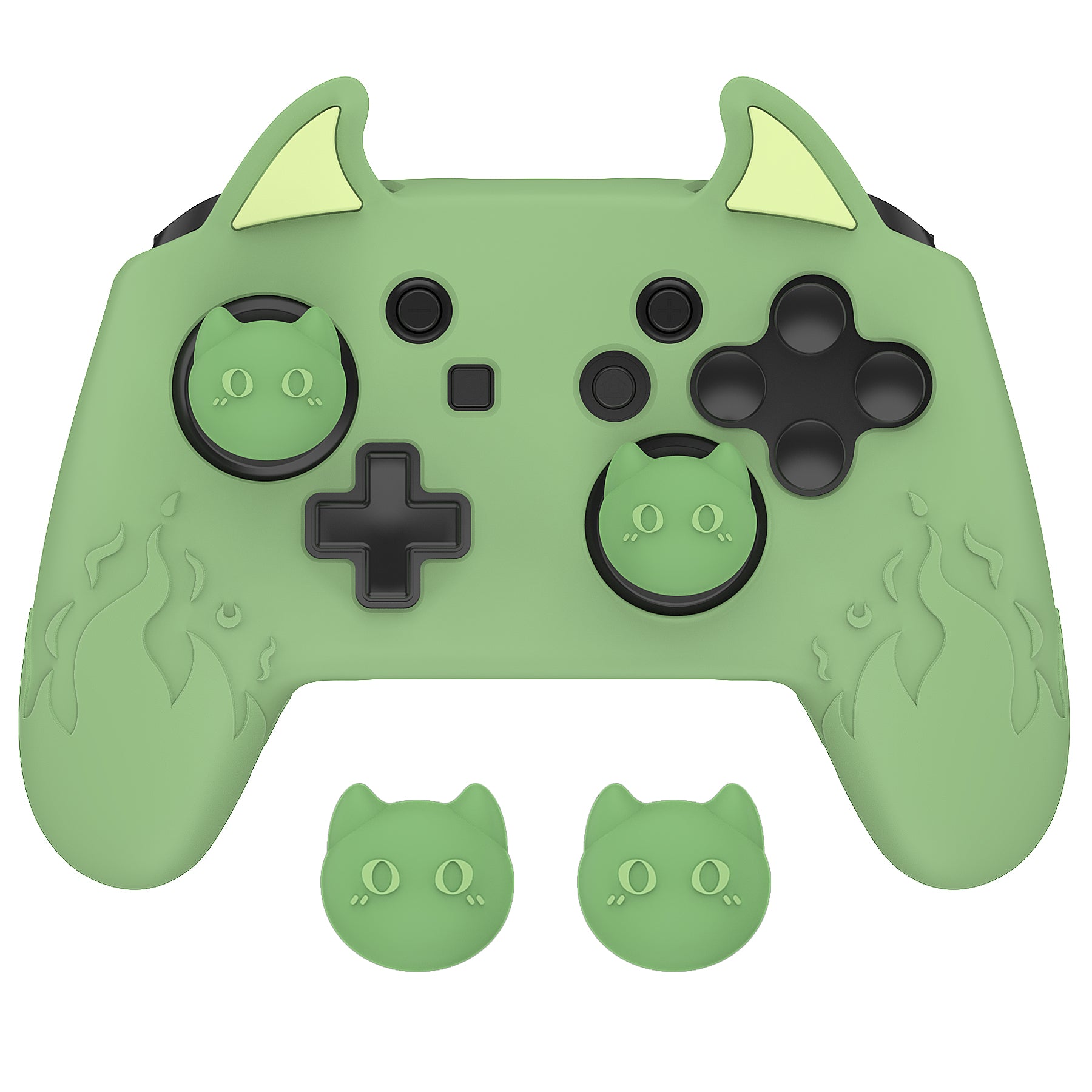 PlayVital Cute Demon Anti-Slip Silicone Grip Cover with Thumb Grips and Stickers for Nintendo Switch Pro Controller - Matcha Green PlayVital