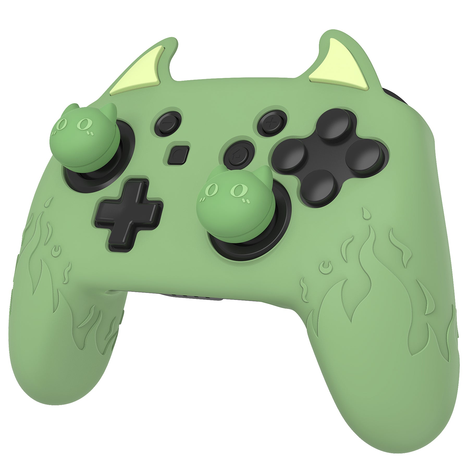 PlayVital Cute Demon Anti-Slip Silicone Grip Cover with Thumb Grips and Stickers for Nintendo Switch Pro Controller - Matcha Green PlayVital