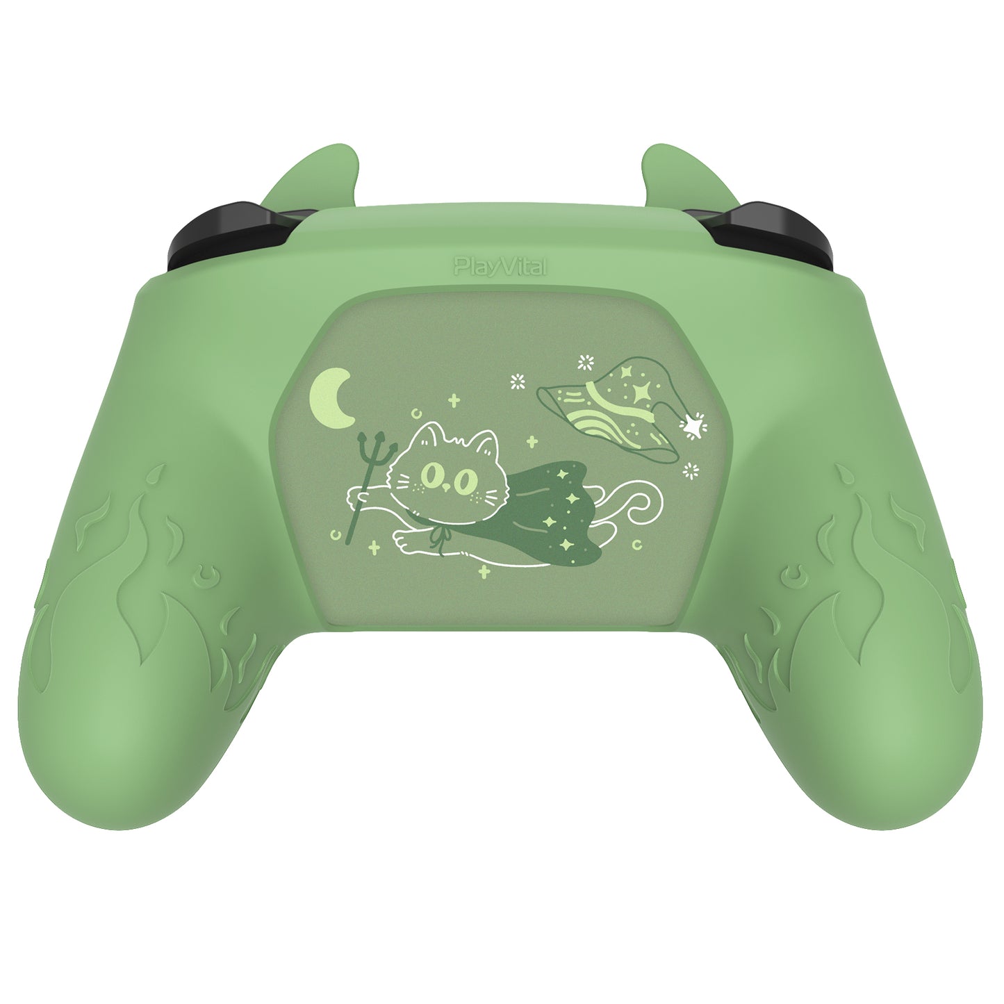 PlayVital Cute Demon Anti-Slip Silicone Grip Cover with Thumb Grips and Stickers for Nintendo Switch Pro Controller - Matcha Green PlayVital