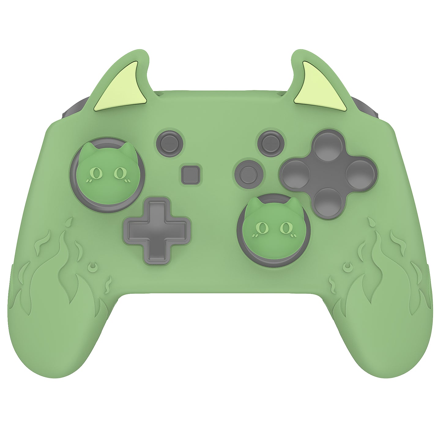 PlayVital Cute Demon Anti-Slip Silicone Grip Cover with Thumb Grips and Stickers for Nintendo Switch Pro Controller - Matcha Green PlayVital