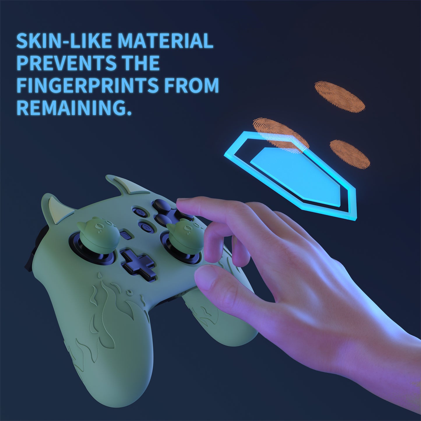 PlayVital Cute Demon Anti-Slip Silicone Grip Cover with Thumb Grips and Stickers for Nintendo Switch Pro Controller - Matcha Green PlayVital