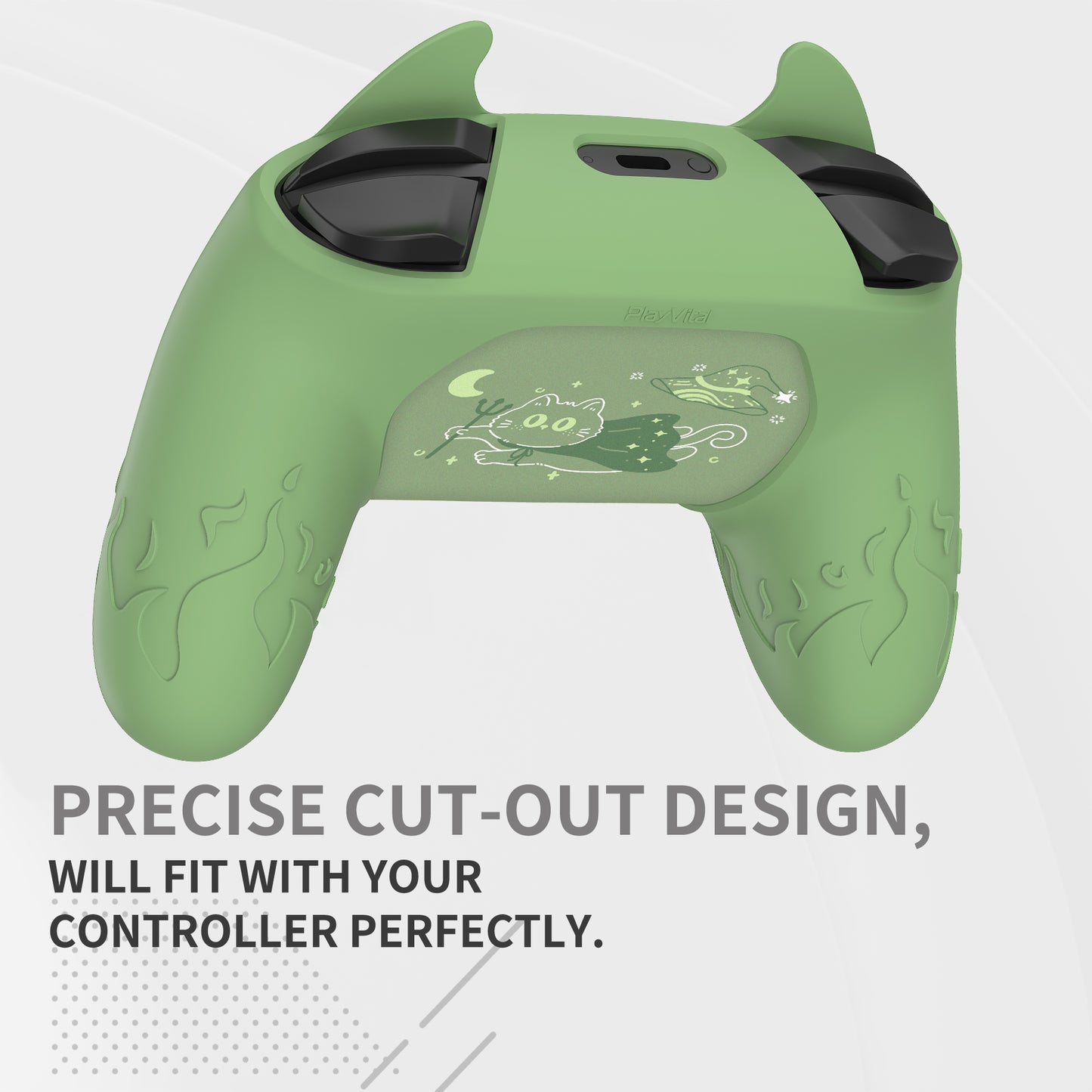 PlayVital Cute Demon Anti-Slip Silicone Grip Cover with Thumb Grips and Stickers for Nintendo Switch Pro Controller - Matcha Green PlayVital