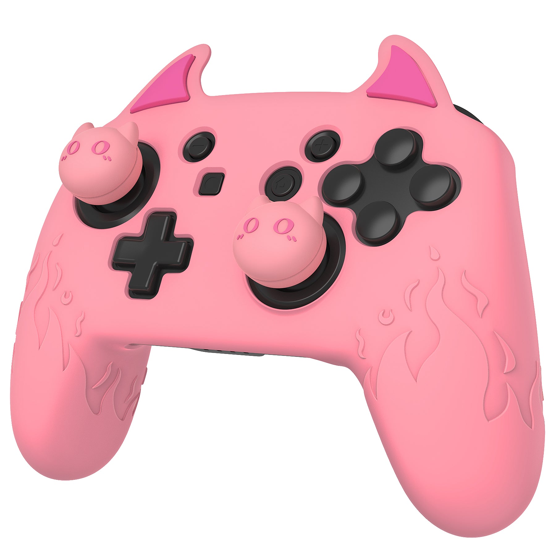 PlayVital Cute Demon Anti-Slip Silicone Grip Cover with Thumb Grips and Stickers for Nintendo Switch Pro Controller - Pink PlayVital