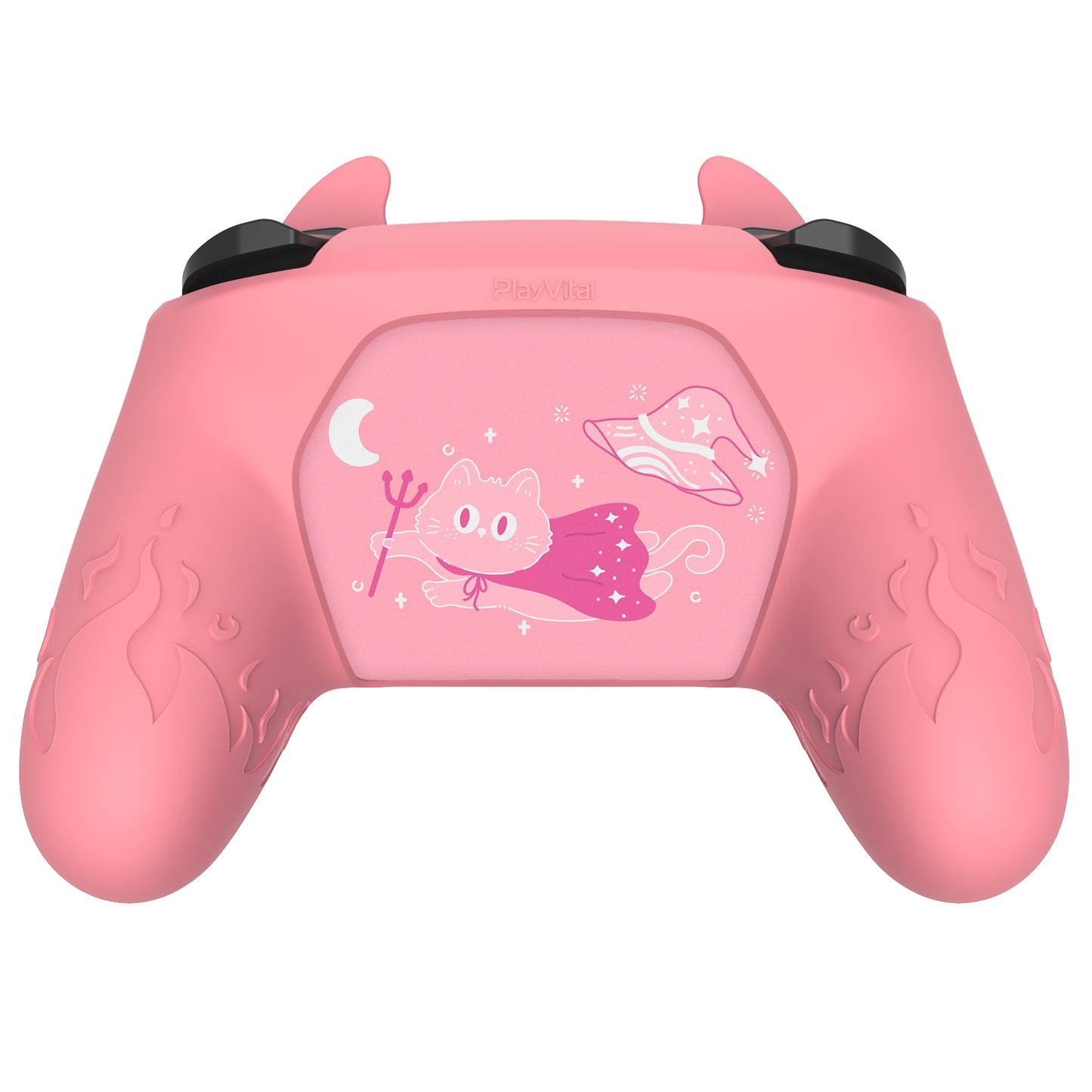 PlayVital Cute Demon Anti-Slip Silicone Grip Cover with Thumb Grips and Stickers for Nintendo Switch Pro Controller - Pink PlayVital