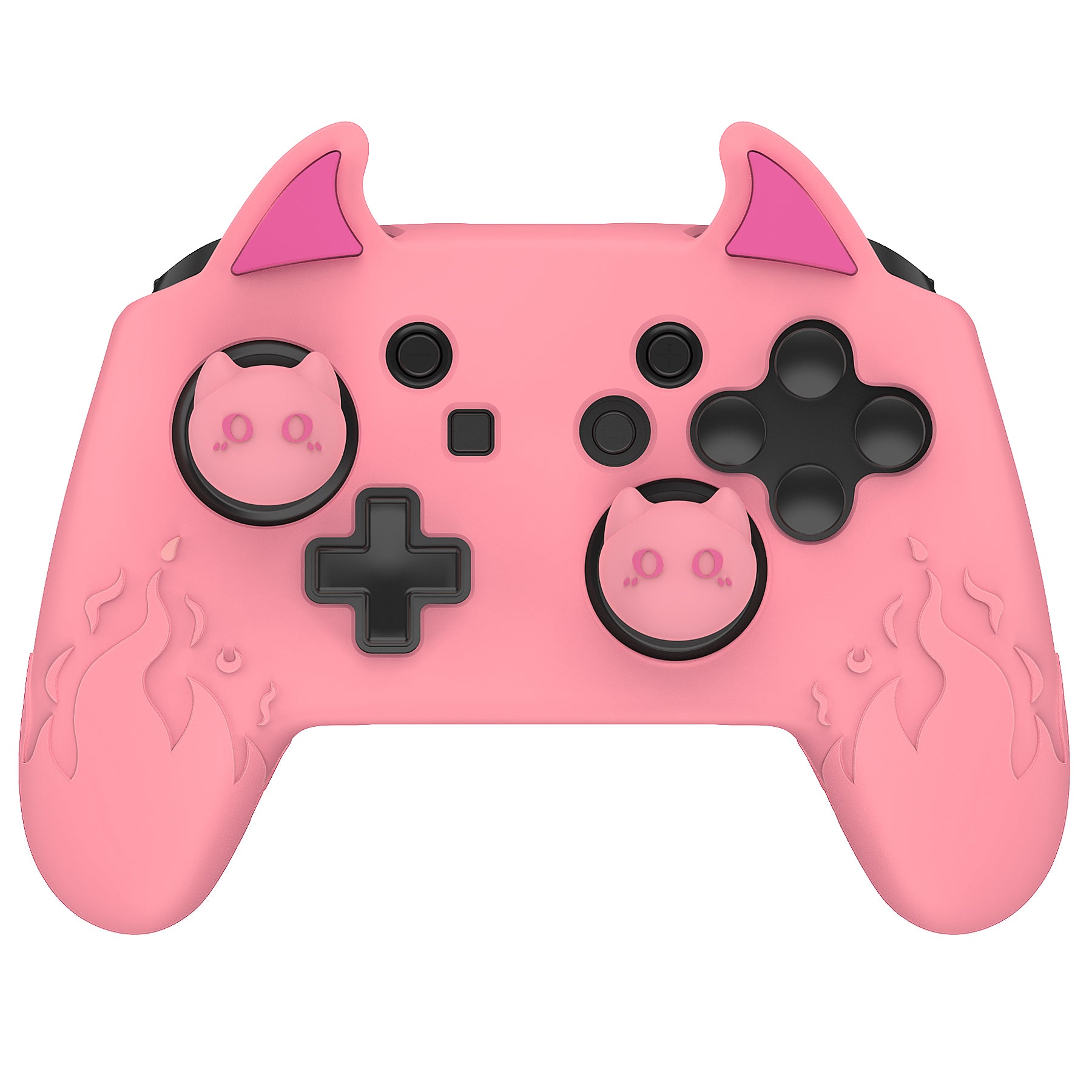 PlayVital Cute Demon Anti-Slip Silicone Grip Cover with Thumb Grips and Stickers for Nintendo Switch Pro Controller - Pink PlayVital