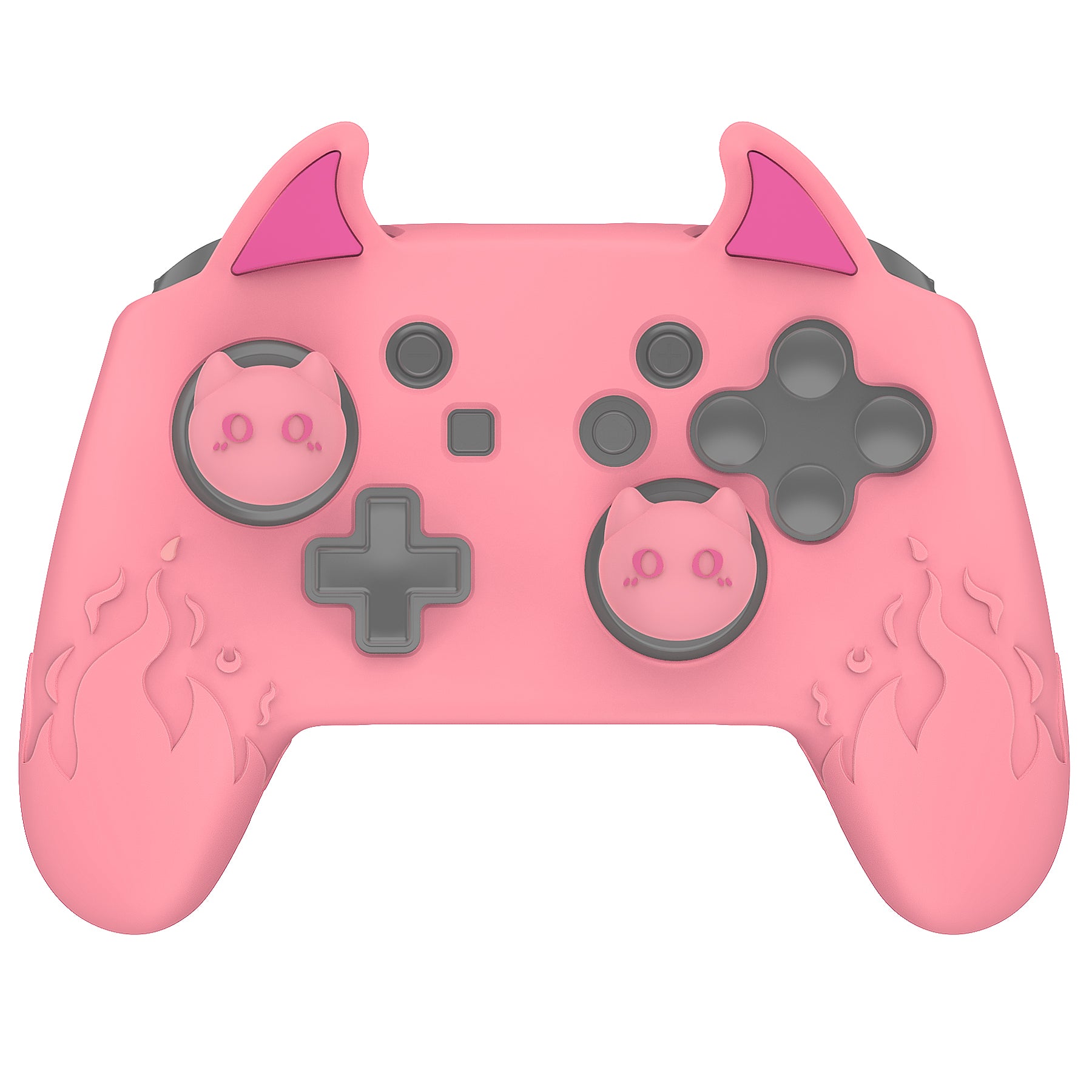 PlayVital Cute Demon Anti-Slip Silicone Grip Cover with Thumb Grips and Stickers for Nintendo Switch Pro Controller - Pink PlayVital