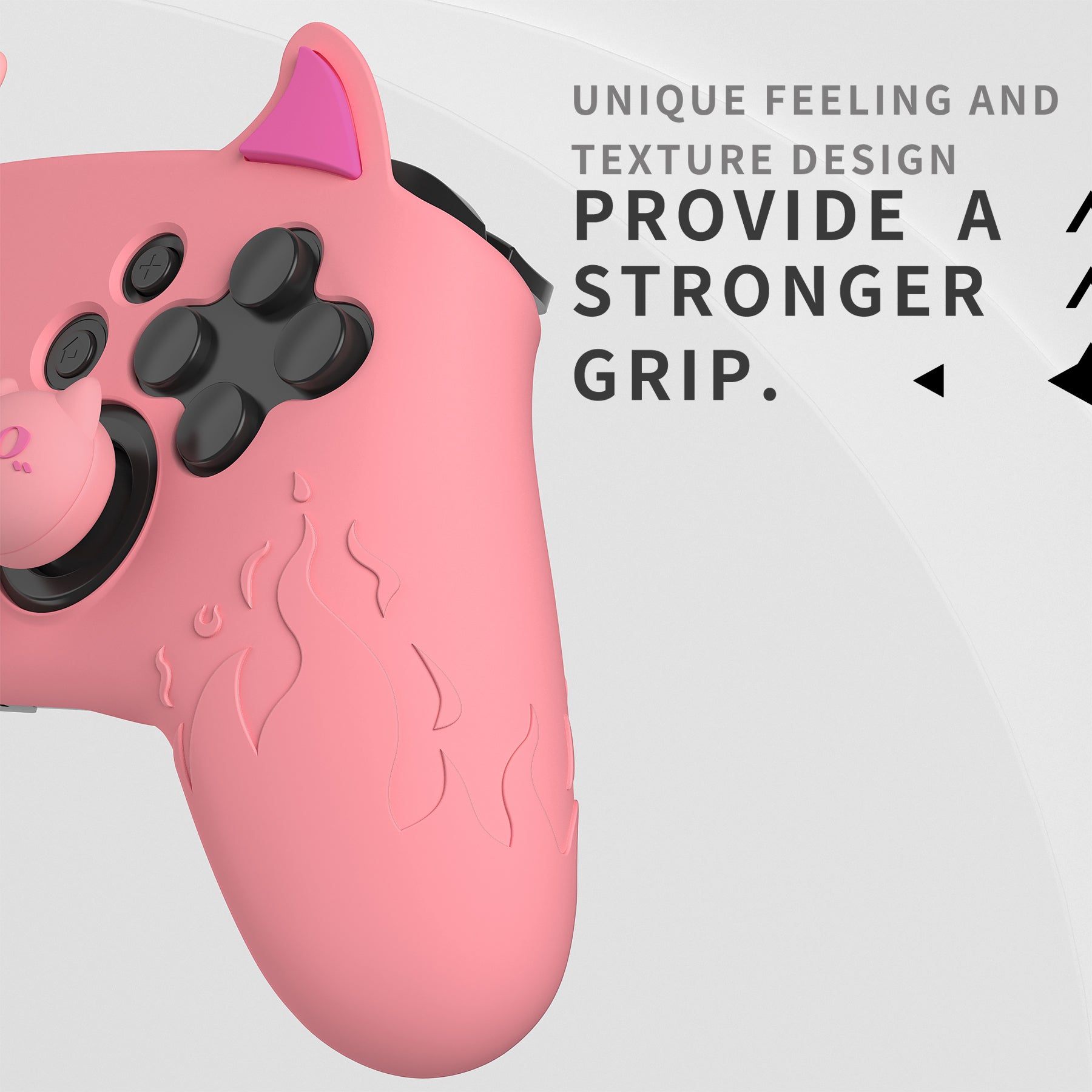 PlayVital Cute Demon Anti-Slip Silicone Grip Cover with Thumb Grips and Stickers for Nintendo Switch Pro Controller - Pink PlayVital