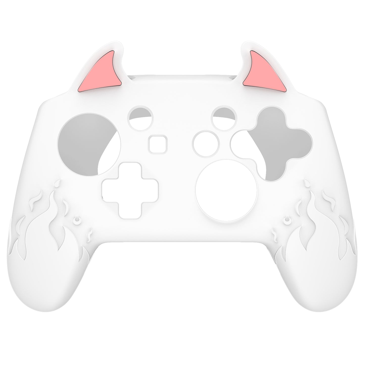 PlayVital Cute Demon Anti-Slip Silicone Grip Cover with Thumb Grips and Stickers for Nintendo Switch Pro Controller - White PlayVital