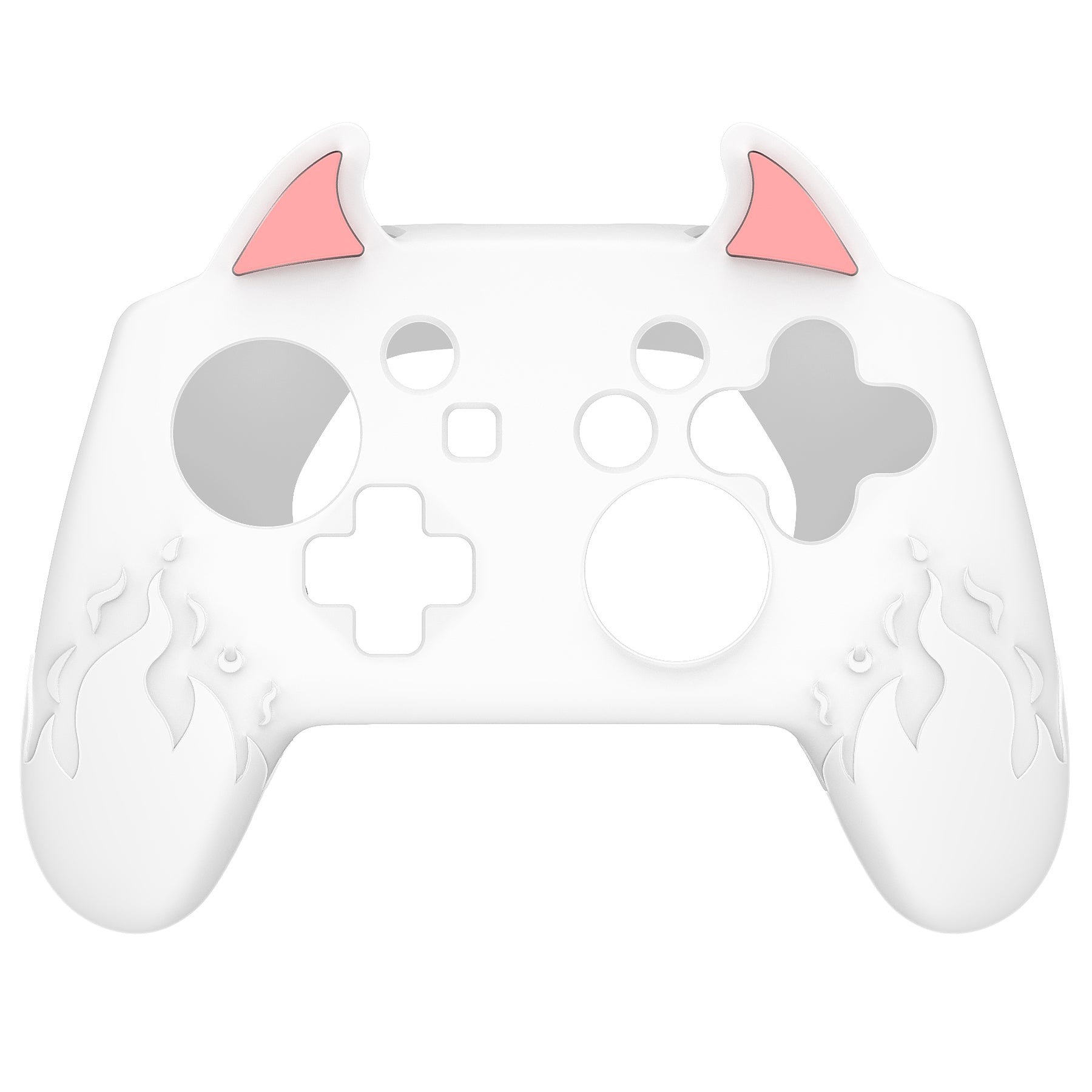 PlayVital Cute Demon Anti-Slip Silicone Grip Cover with Thumb Grips and Stickers for Nintendo Switch Pro Controller - White PlayVital