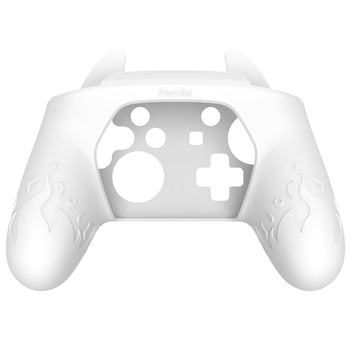 PlayVital Cute Demon Anti-Slip Silicone Grip Cover with Thumb Grips and Stickers for Nintendo Switch Pro Controller - White PlayVital