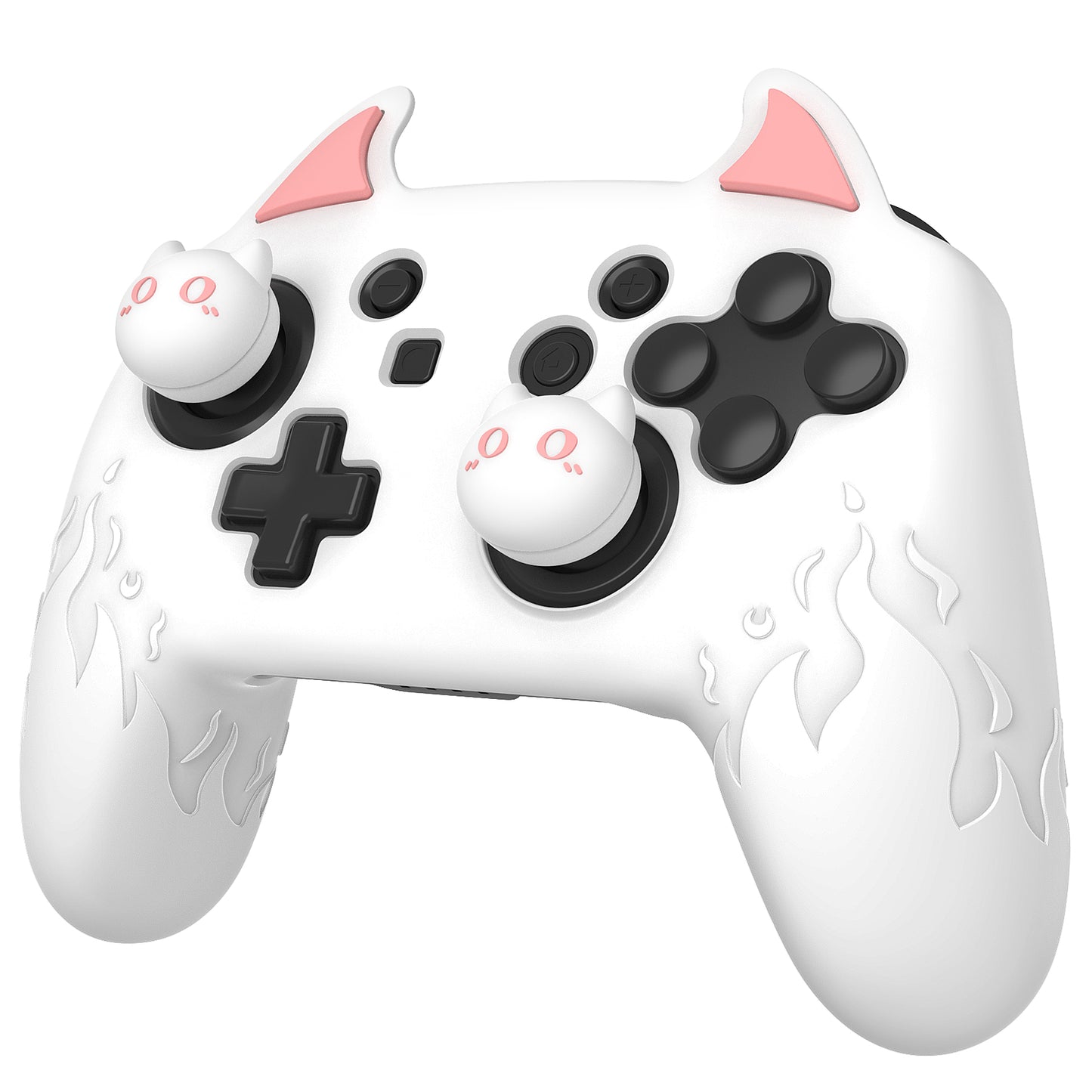 PlayVital Cute Demon Anti-Slip Silicone Grip Cover with Thumb Grips and Stickers for Nintendo Switch Pro Controller - White PlayVital