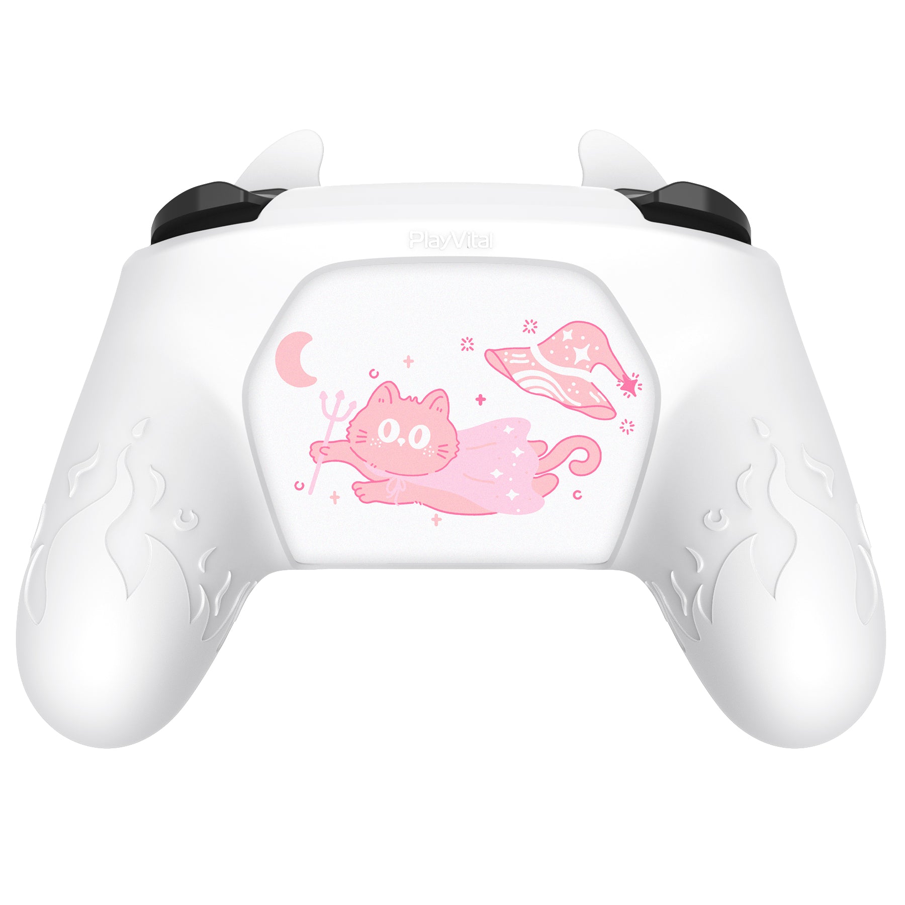 PlayVital Cute Demon Anti-Slip Silicone Grip Cover with Thumb Grips and Stickers for Nintendo Switch Pro Controller - White PlayVital