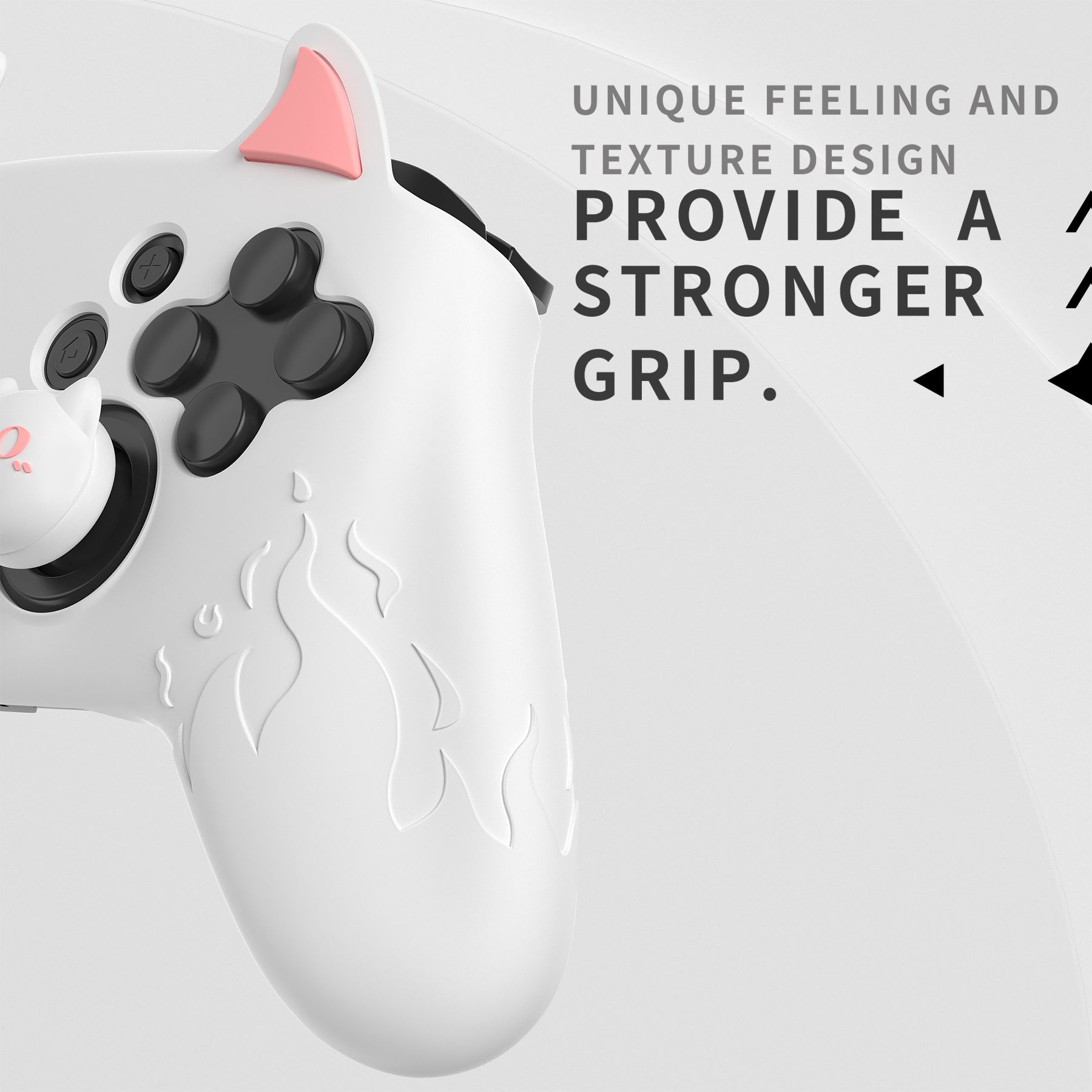 PlayVital Cute Demon Anti-Slip Silicone Grip Cover with Thumb Grips and Stickers for Nintendo Switch Pro Controller - White PlayVital