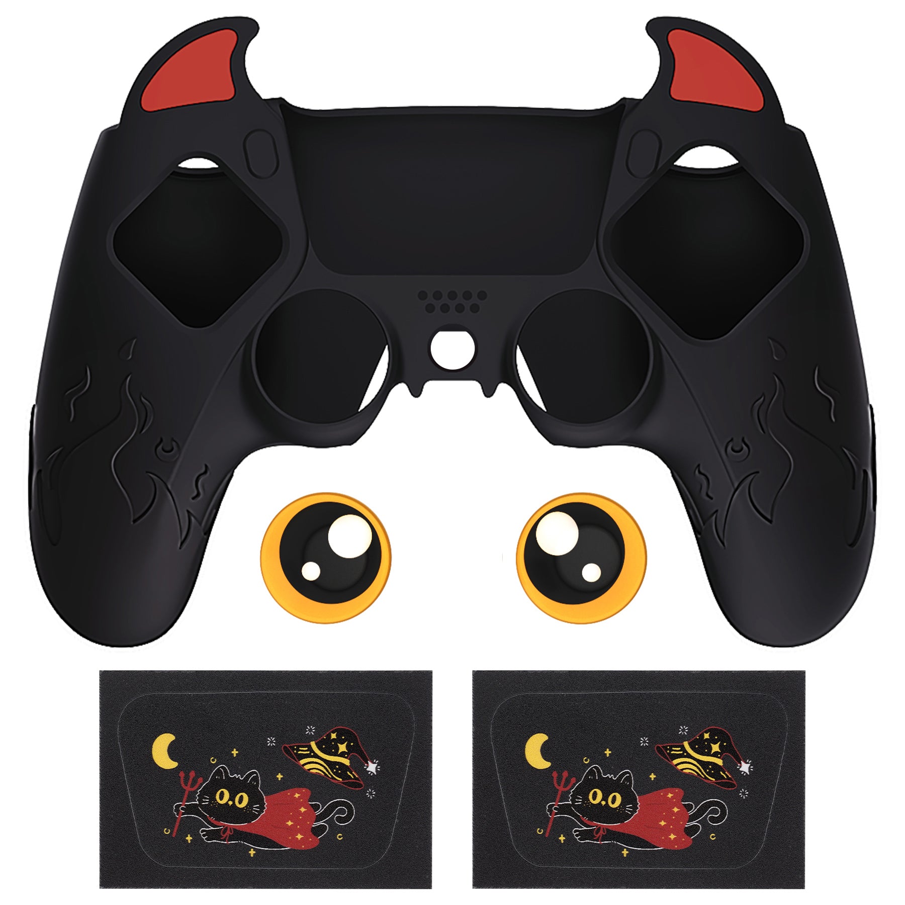 PlayVital Cute Demon Controller Silicone Case with Thumb Grips for PS5 Wireless Controller, Compatible with Charging Station - Black - DEPFP001 PlayVital