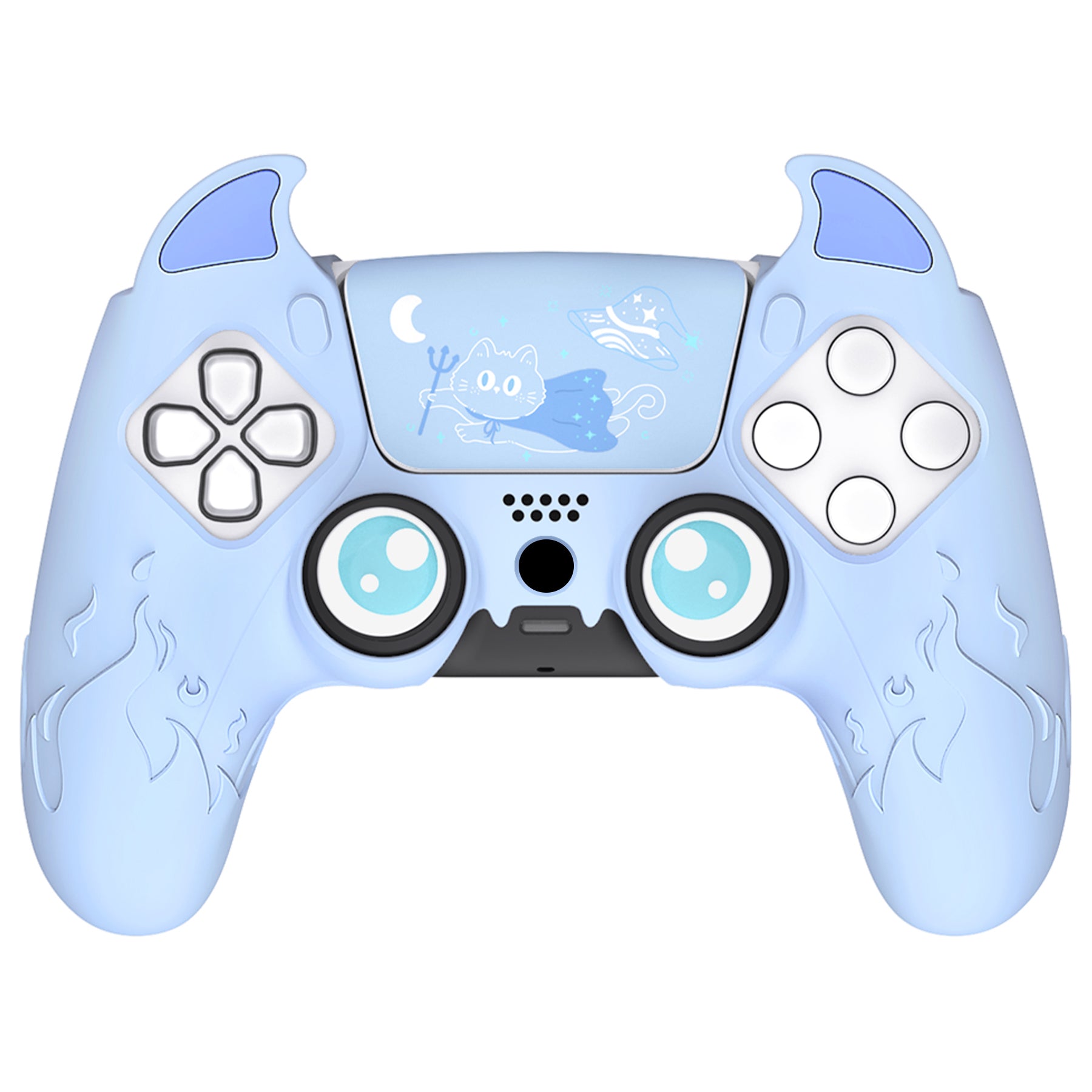 PlayVital Cute Demon Controller Silicone Case with Thumb Grips for PS5 Wireless Controller, Compatible with Charging Station - Blue - DEPFP004 PlayVital