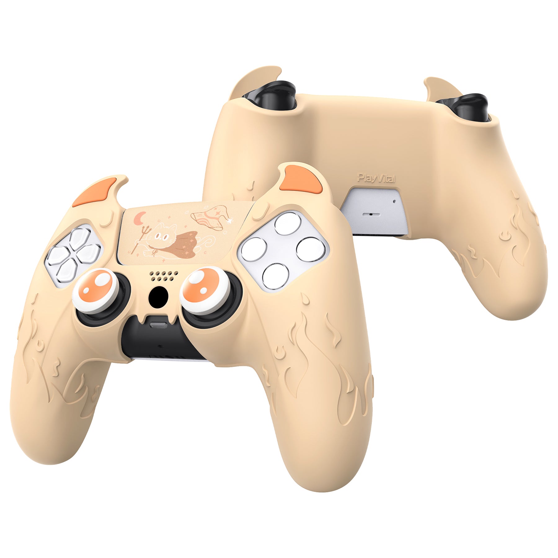 PlayVital Cute Demon Controller Silicone Case with Thumb Grips for PS5 Wireless Controller, Compatible with Charging Station - Orange - DEPFP007 PlayVital