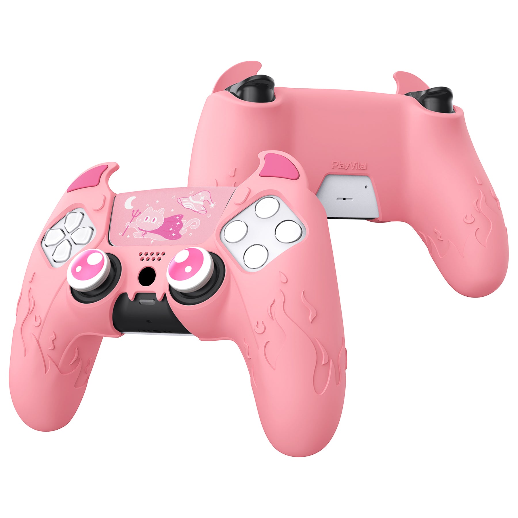 PlayVital Cute Demon Controller Silicone Case with Thumb Grips for PS5 Wireless Controller, Compatible with Charging Station - Pink - DEPFP003 PlayVital