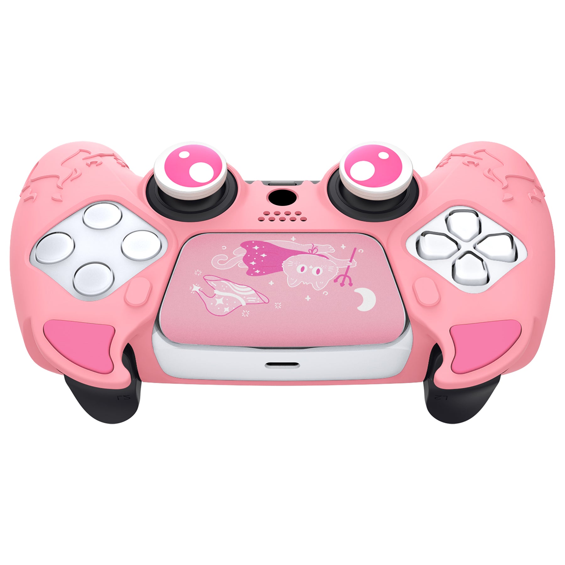 PlayVital Cute Demon Controller Silicone Case with Thumb Grips for PS5 Wireless Controller, Compatible with Charging Station - Pink - DEPFP003 PlayVital