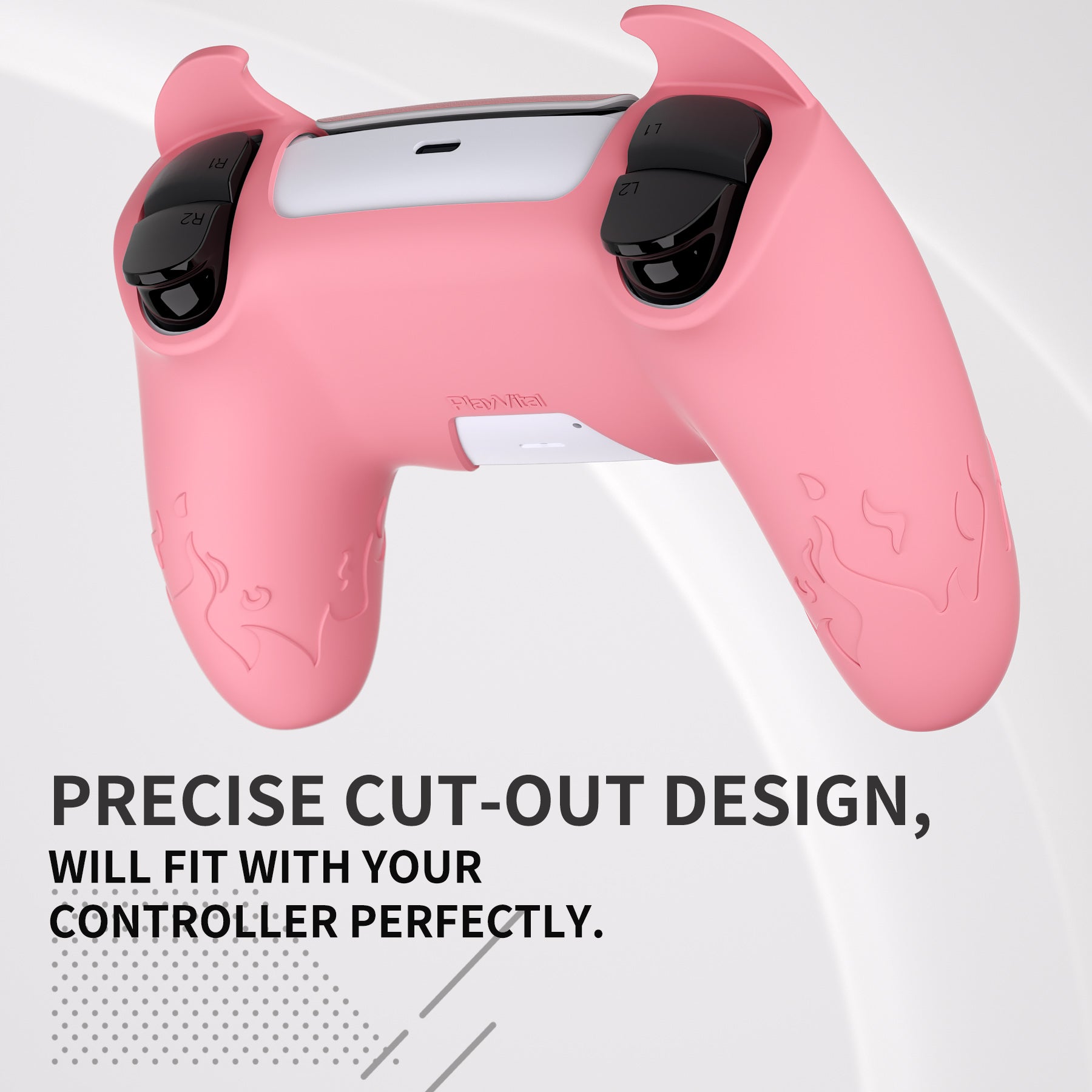 PlayVital Cute Demon Controller Silicone Case with Thumb Grips for PS5 Wireless Controller, Compatible with Charging Station - Pink - DEPFP003 PlayVital