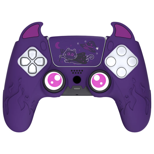 PlayVital Cute Demon Controller Silicone Case with Thumb Grips for PS5 Wireless Controller, Compatible with Charging Station - Purple - DEPFP002 PlayVital