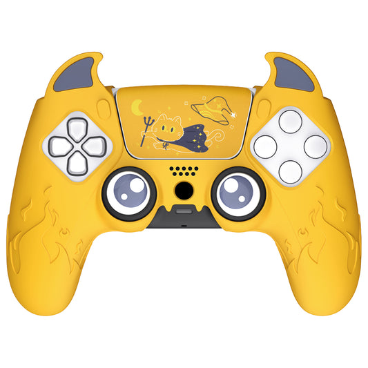 PlayVital Cute Demon Controller Silicone Case with Thumb Grips for PS5 Wireless Controller, Compatible with Charging Station - Yellow - DEPFP006 PlayVital