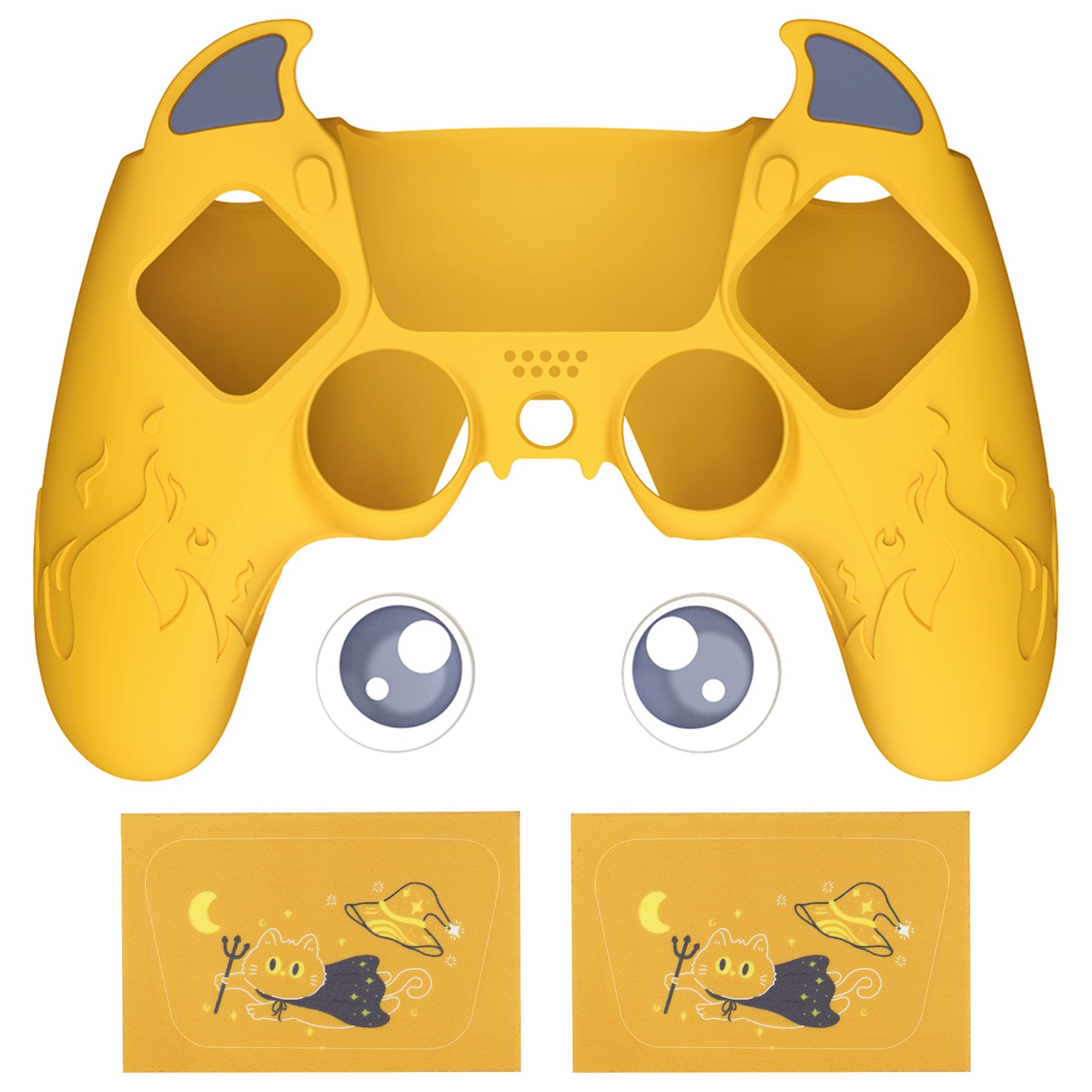 PlayVital Cute Demon Controller Silicone Case with Thumb Grips for PS5 Wireless Controller, Compatible with Charging Station - Yellow - DEPFP006 PlayVital