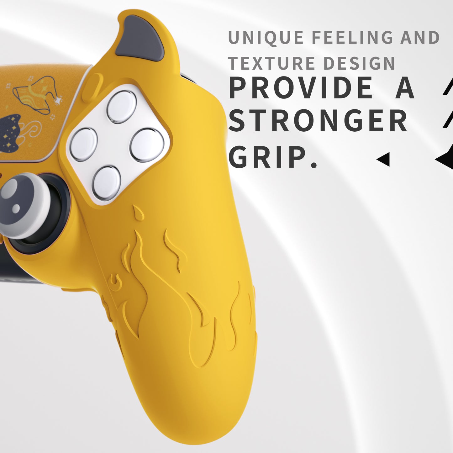 PlayVital Cute Demon Controller Silicone Case with Thumb Grips for PS5 Wireless Controller, Compatible with Charging Station - Yellow - DEPFP006 PlayVital