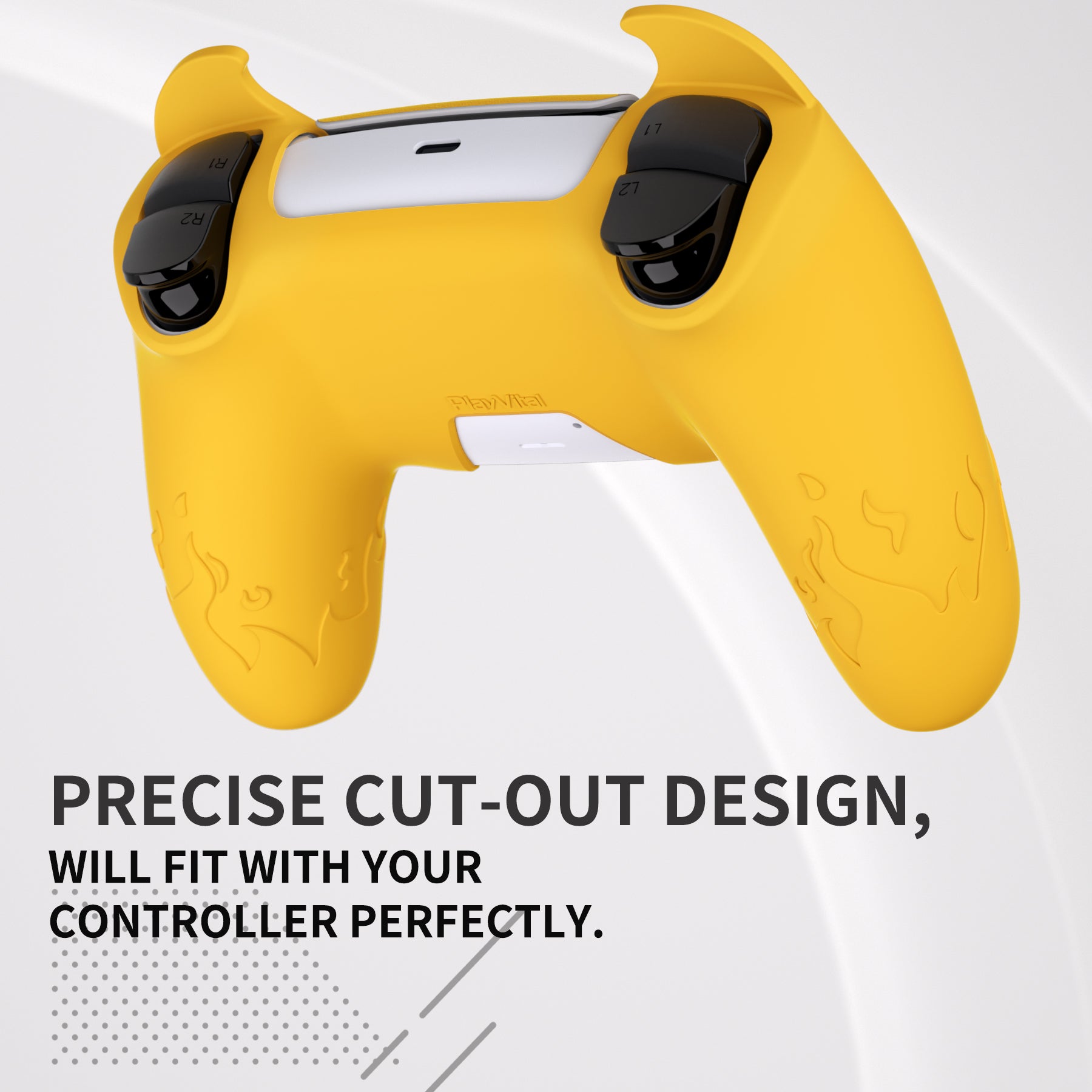 PlayVital Cute Demon Controller Silicone Case with Thumb Grips for PS5 Wireless Controller, Compatible with Charging Station - Yellow - DEPFP006 PlayVital