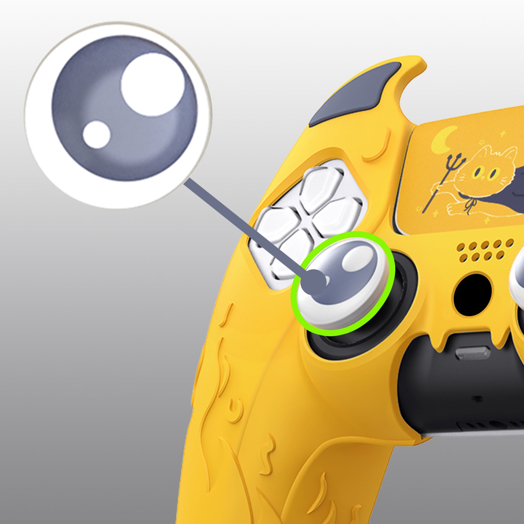 PlayVital Cute Demon Controller Silicone Case with Thumb Grips for PS5 Wireless Controller, Compatible with Charging Station - Yellow - DEPFP006 PlayVital