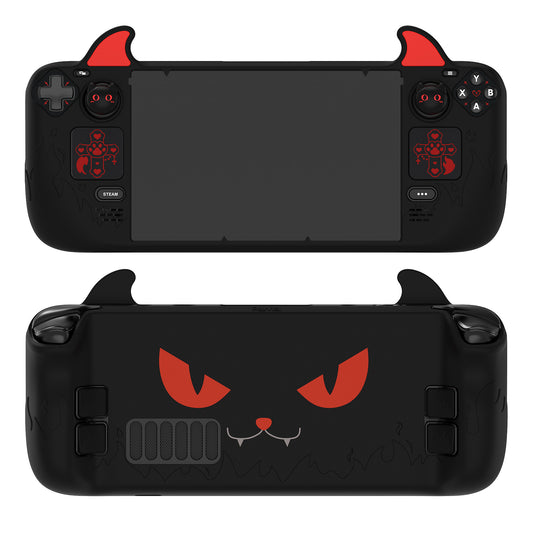 PlayVital Cute Demon Protective Case with Thumb Grips Caps for Steam Deck LCD & OLED - Black