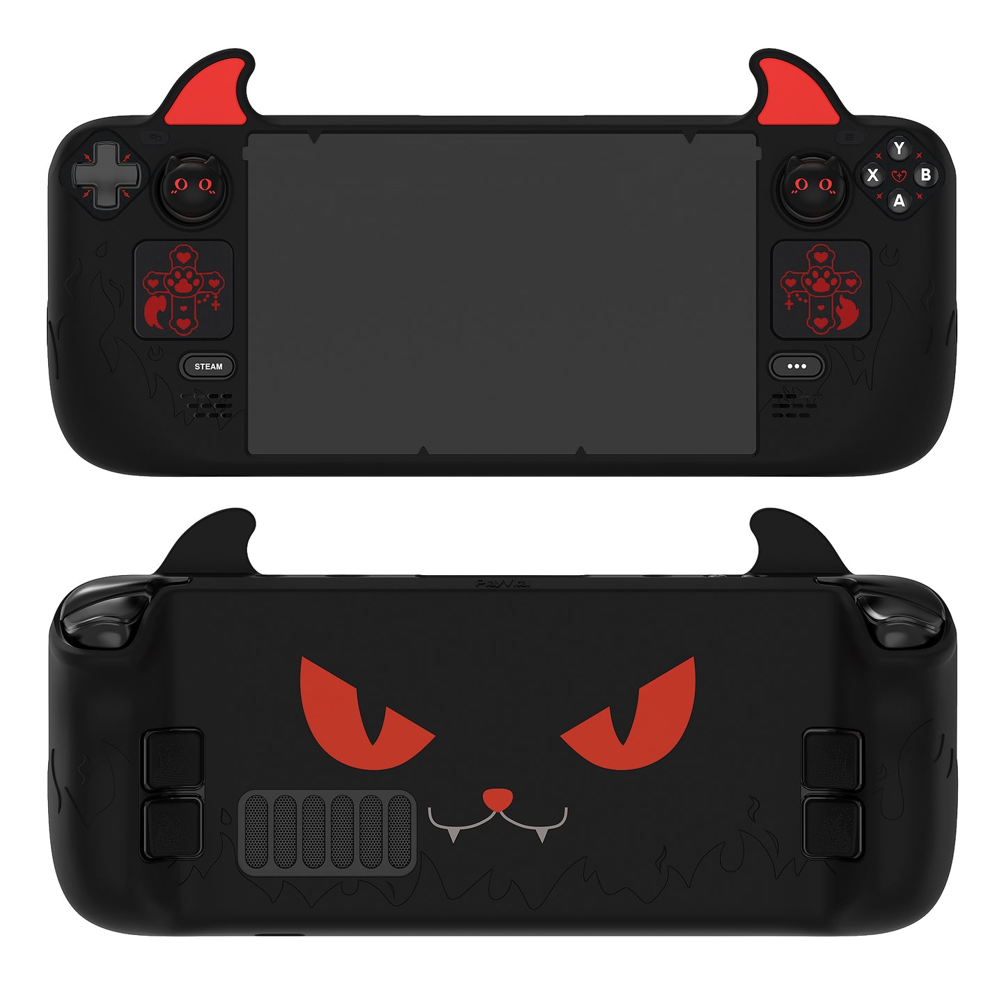 PlayVital Cute Demon Protective Case with Thumb Grips Caps for Steam Deck LCD & OLED - Black