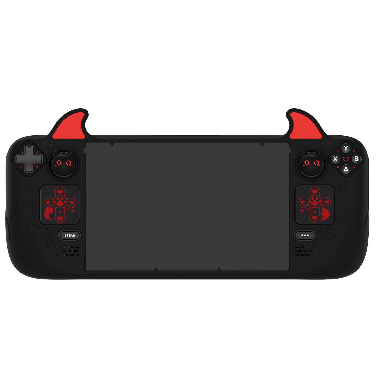 PlayVital Cute Demon Protective Case with Thumb Grips Caps for Steam Deck LCD & OLED - Black