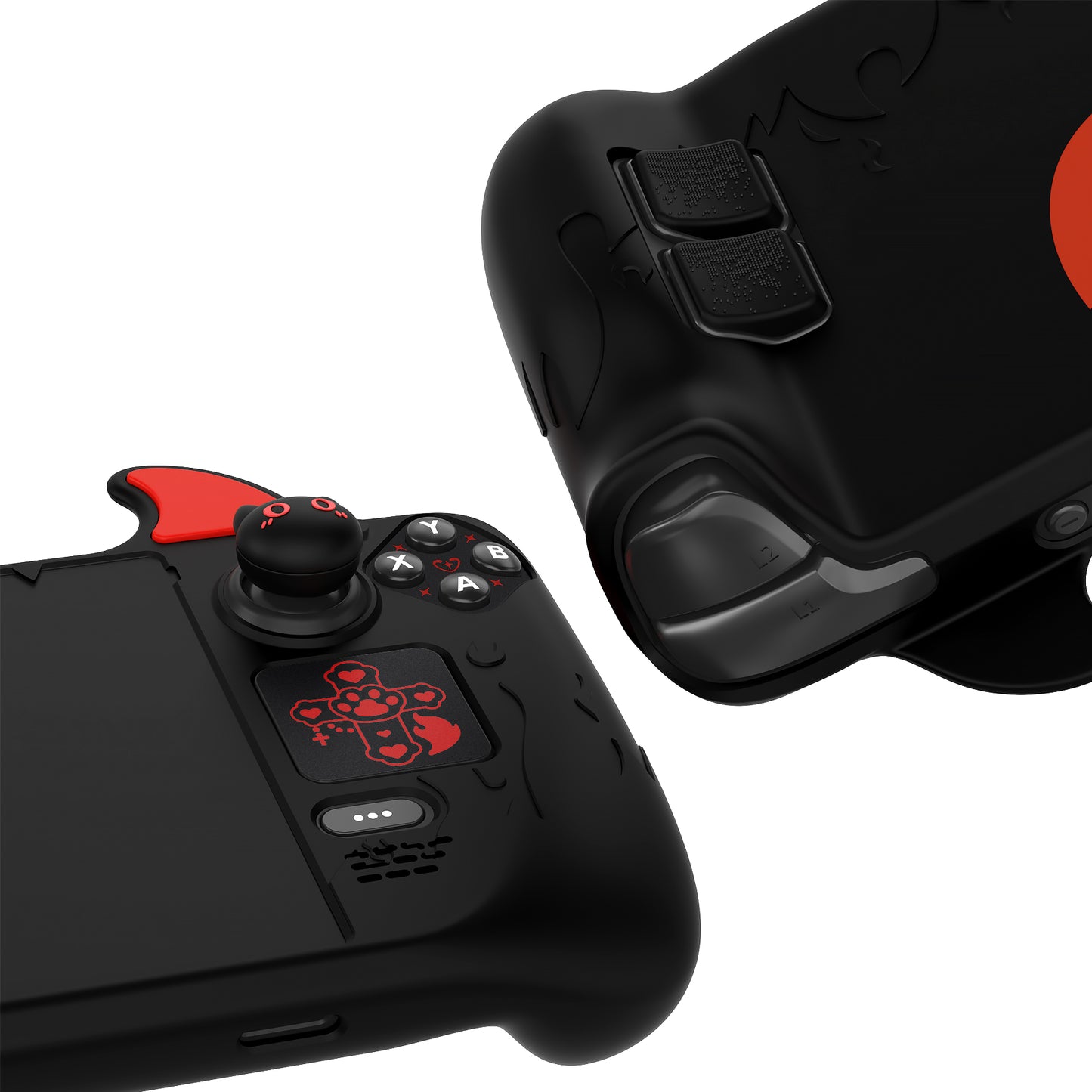 PlayVital Cute Demon Protective Case with Thumb Grips Caps for Steam Deck LCD & OLED - Black