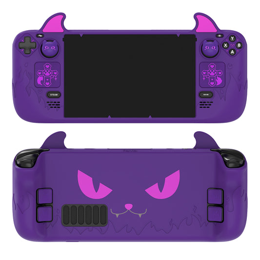 PlayVital Cute Demon Protective Case with Thumb Grips Caps for Steam Deck LCD & OLED - Purple