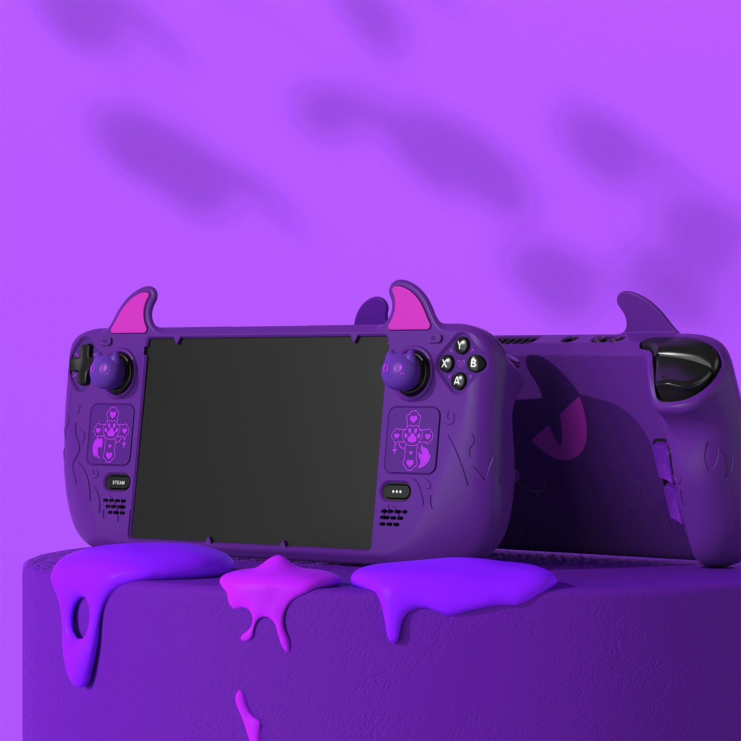 PlayVital Cute Demon Protective Case with Thumb Grips Caps for Steam Deck LCD & OLED - Purple