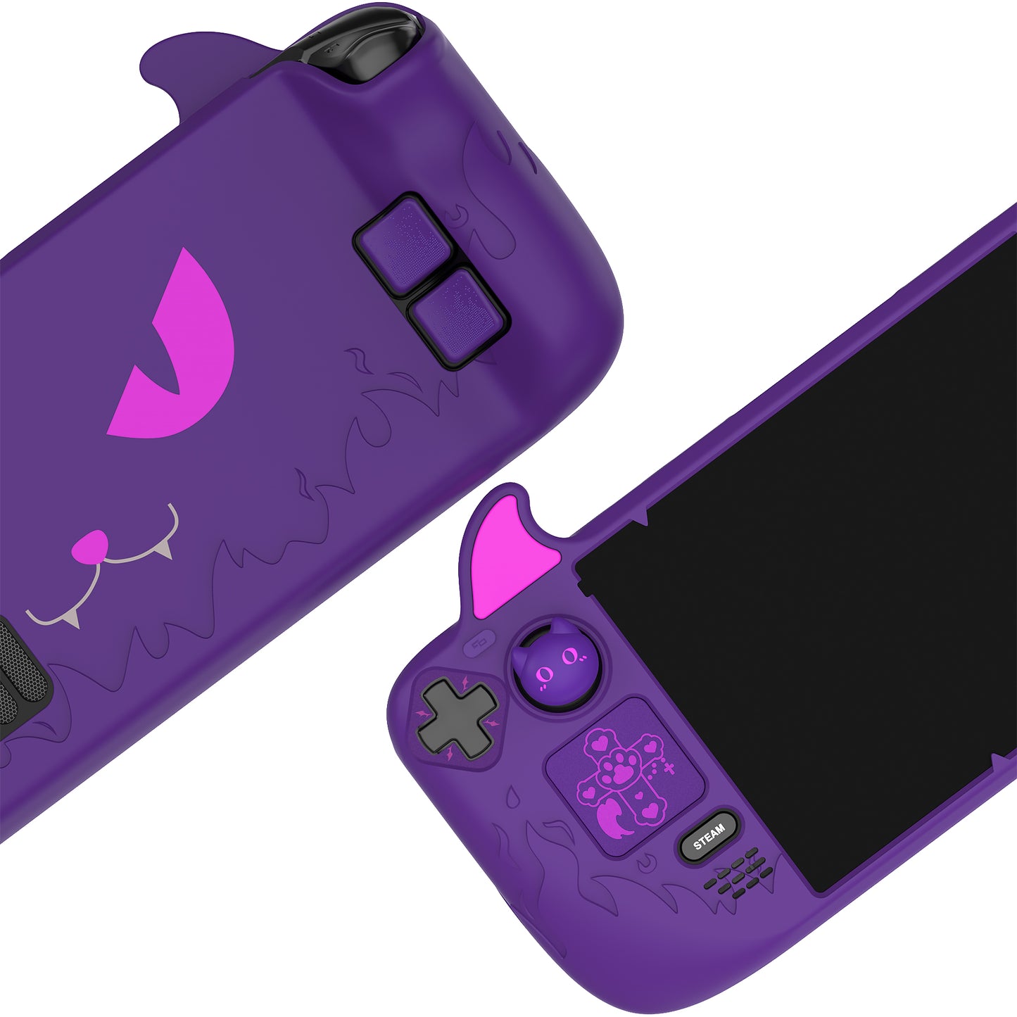 PlayVital Cute Demon Protective Case with Thumb Grips Caps for Steam Deck LCD & OLED - Purple