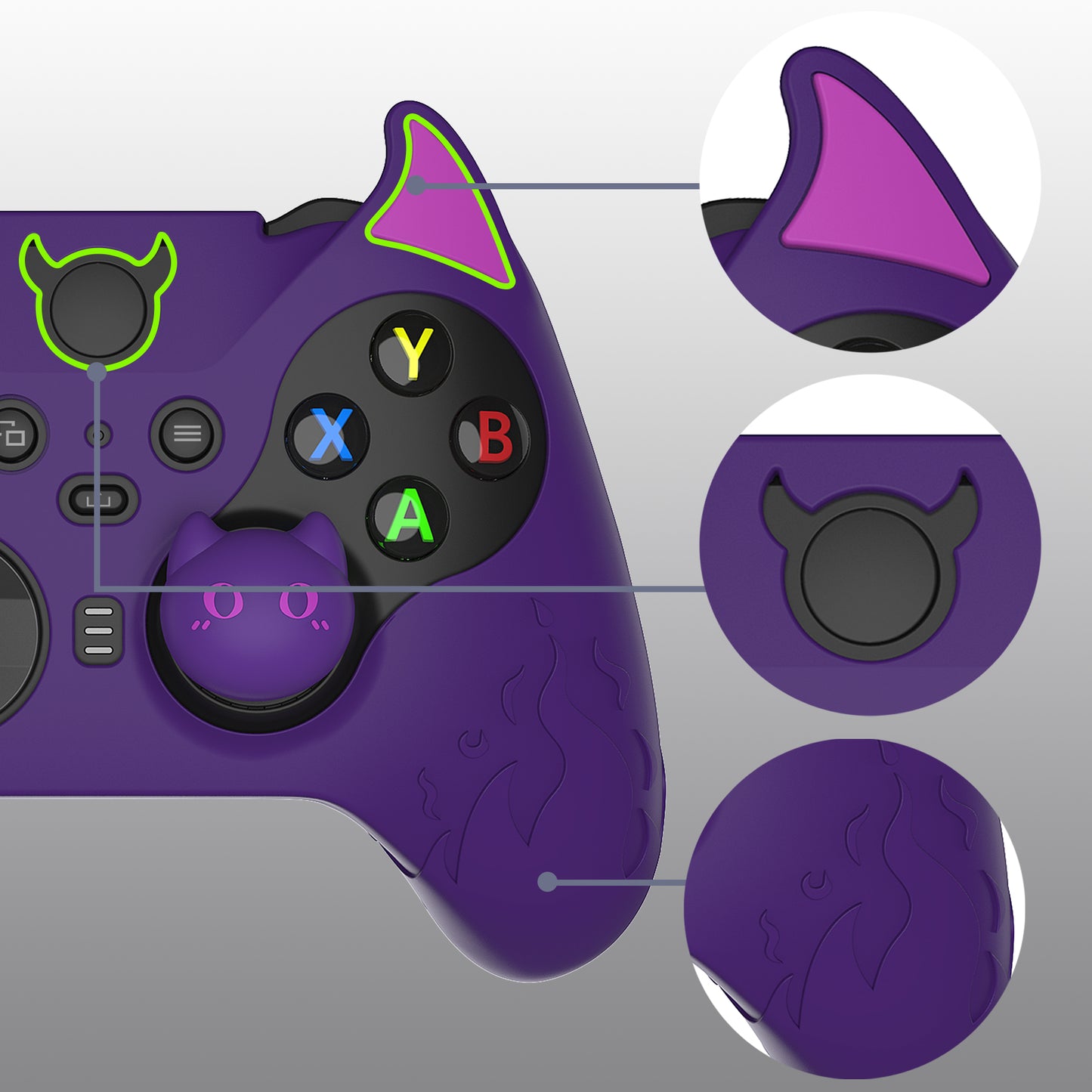 PlayVital Cute Demon Silicone Case Cover with Thumb Grips Caps for Xbox Elite Series 2 Controller & Xbox Elite Series 2 Core Controller - Purple - UQNE2P001 PlayVital