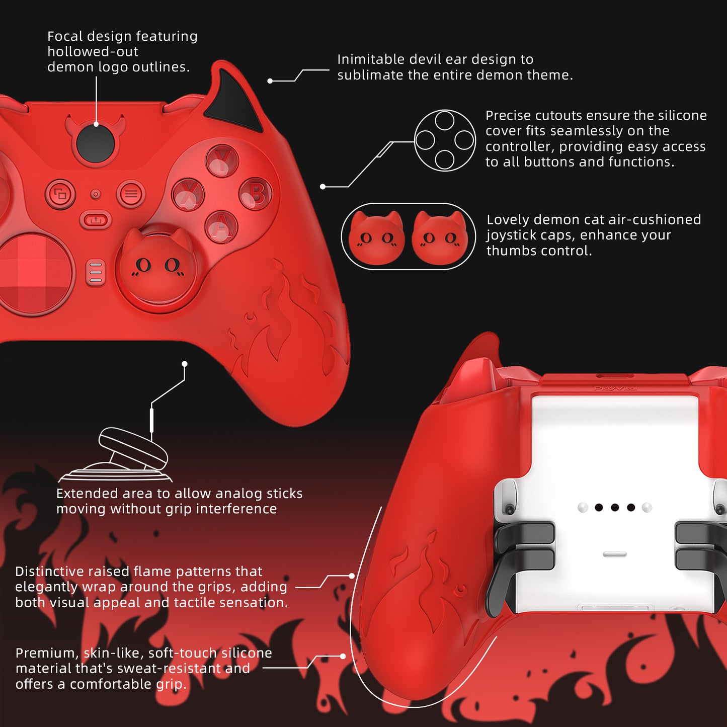 PlayVital Cute Demon Silicone Case Cover with Thumb Grips Caps for Xbox Elite Series 2 Controller & Xbox Elite Series 2 Core Controller - Red PlayVital