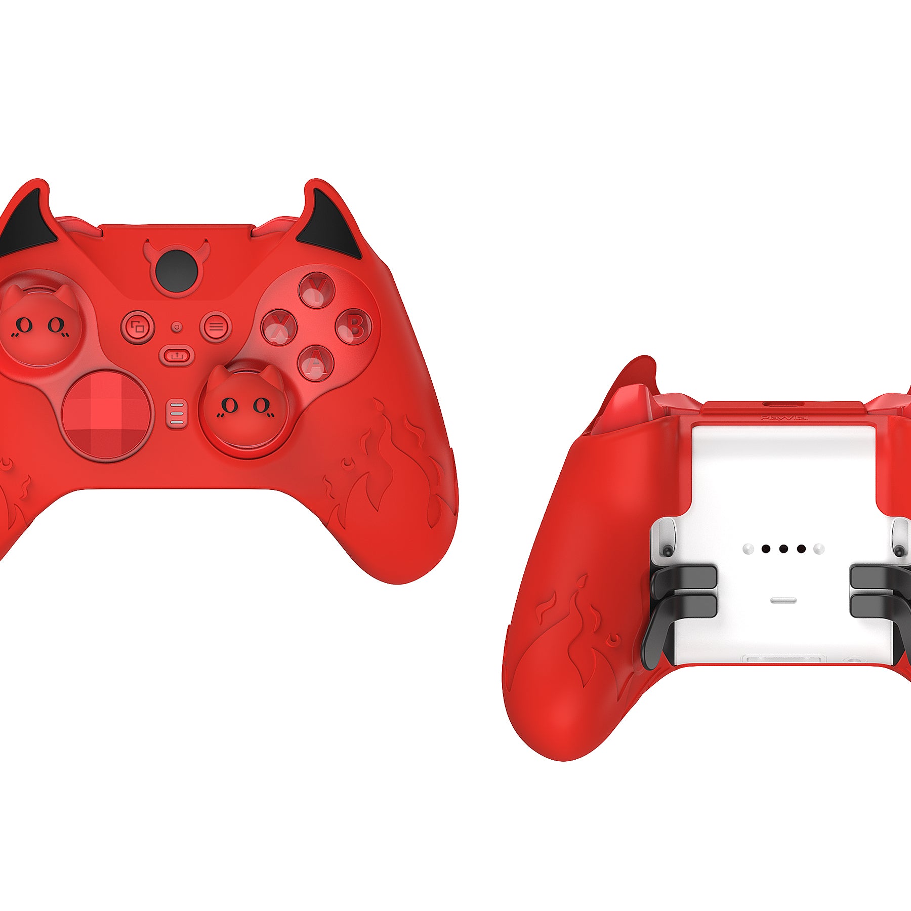 PlayVital Cute Demon Silicone Case Cover with Thumb Grips Caps for Xbox Elite Series 2 Controller & Xbox Elite Series 2 Core Controller - Red PlayVital