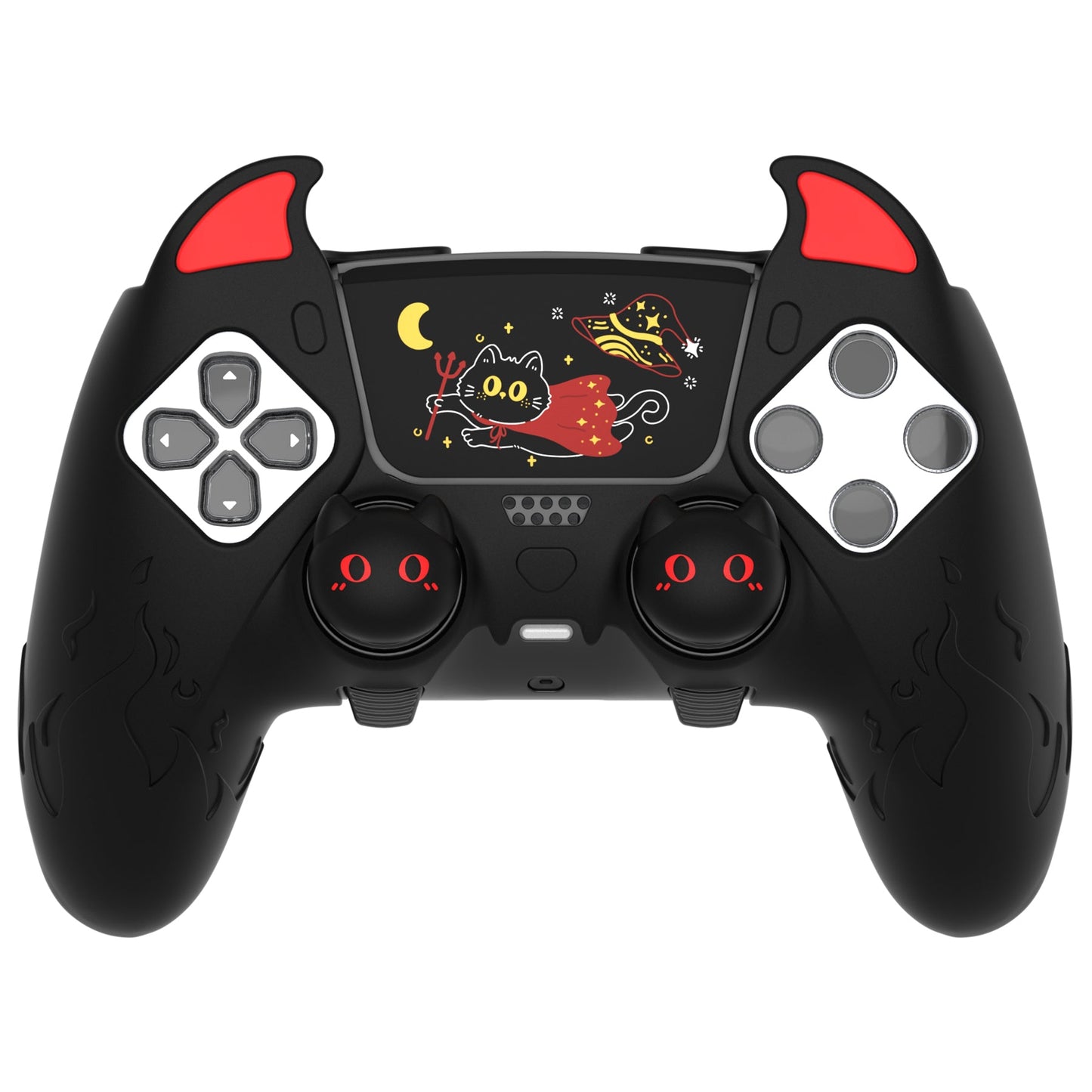 PlayVital Cute Demon Silicone Case with Touch Pad Sticker & Thumb Grip Caps for PS5 Edge Controller - Black PlayVital